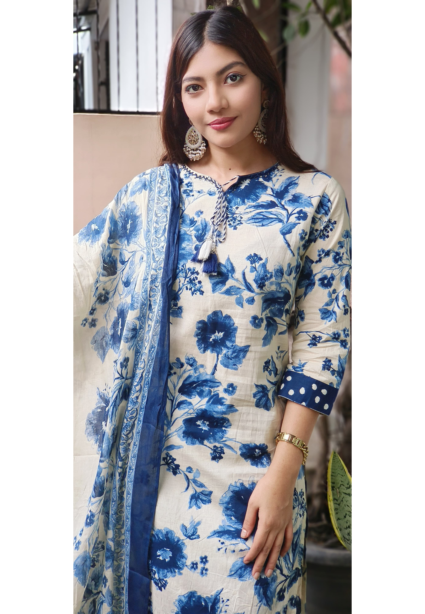 Pure Cotton Nord Neck Floral Print Full Suit With Dupatta