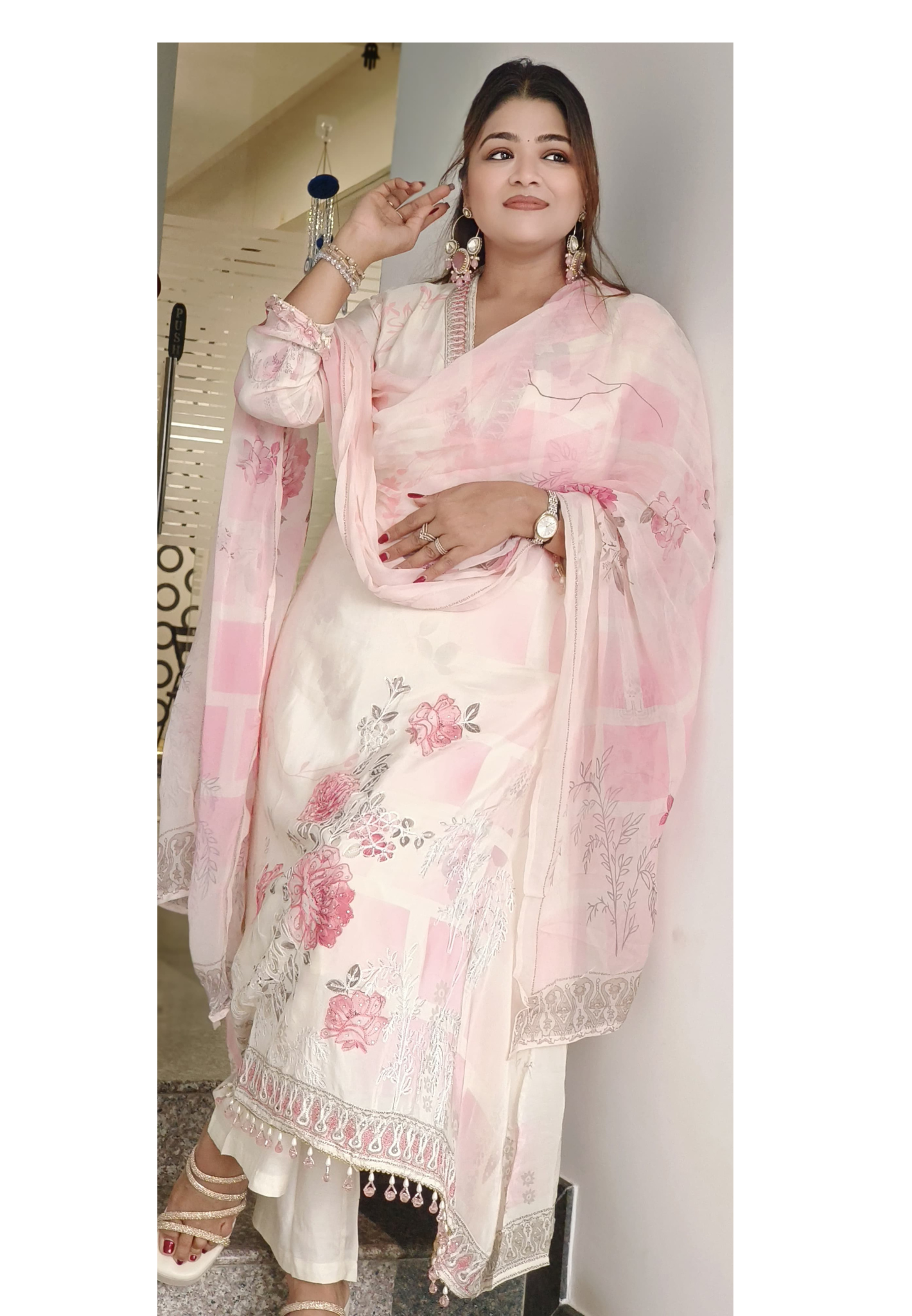 Anarkali Pure Crepe Stylish Full Suit With Floral Organza Dupatta
