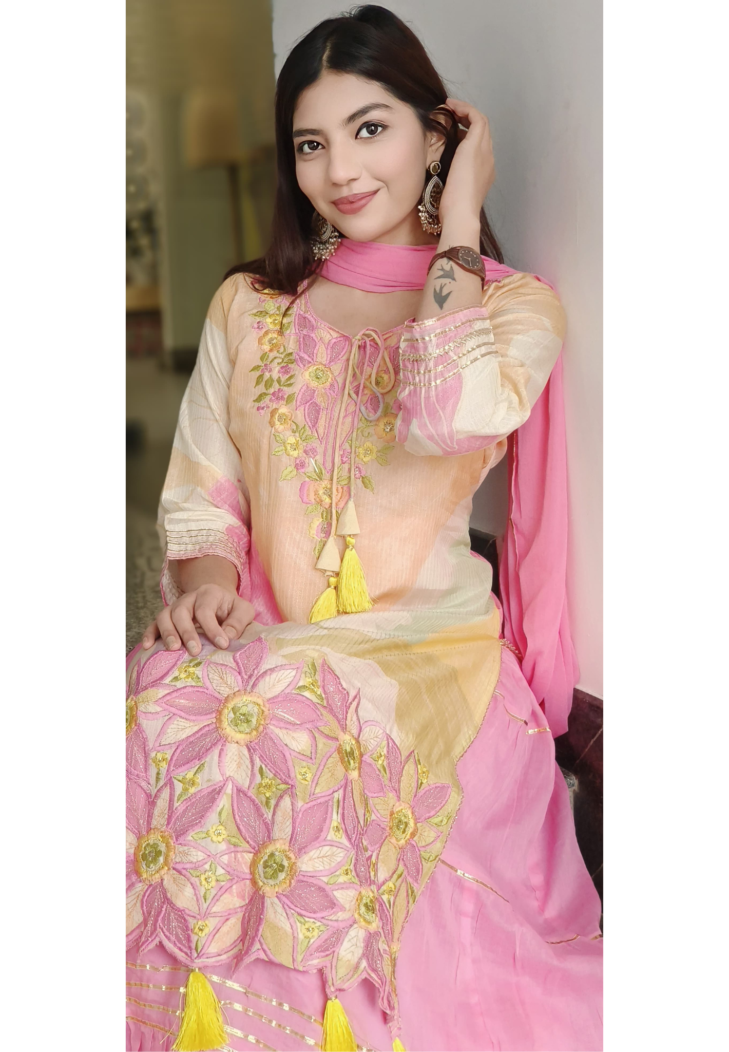 Beautiful Light Shade Embroidered Double Layered Gown