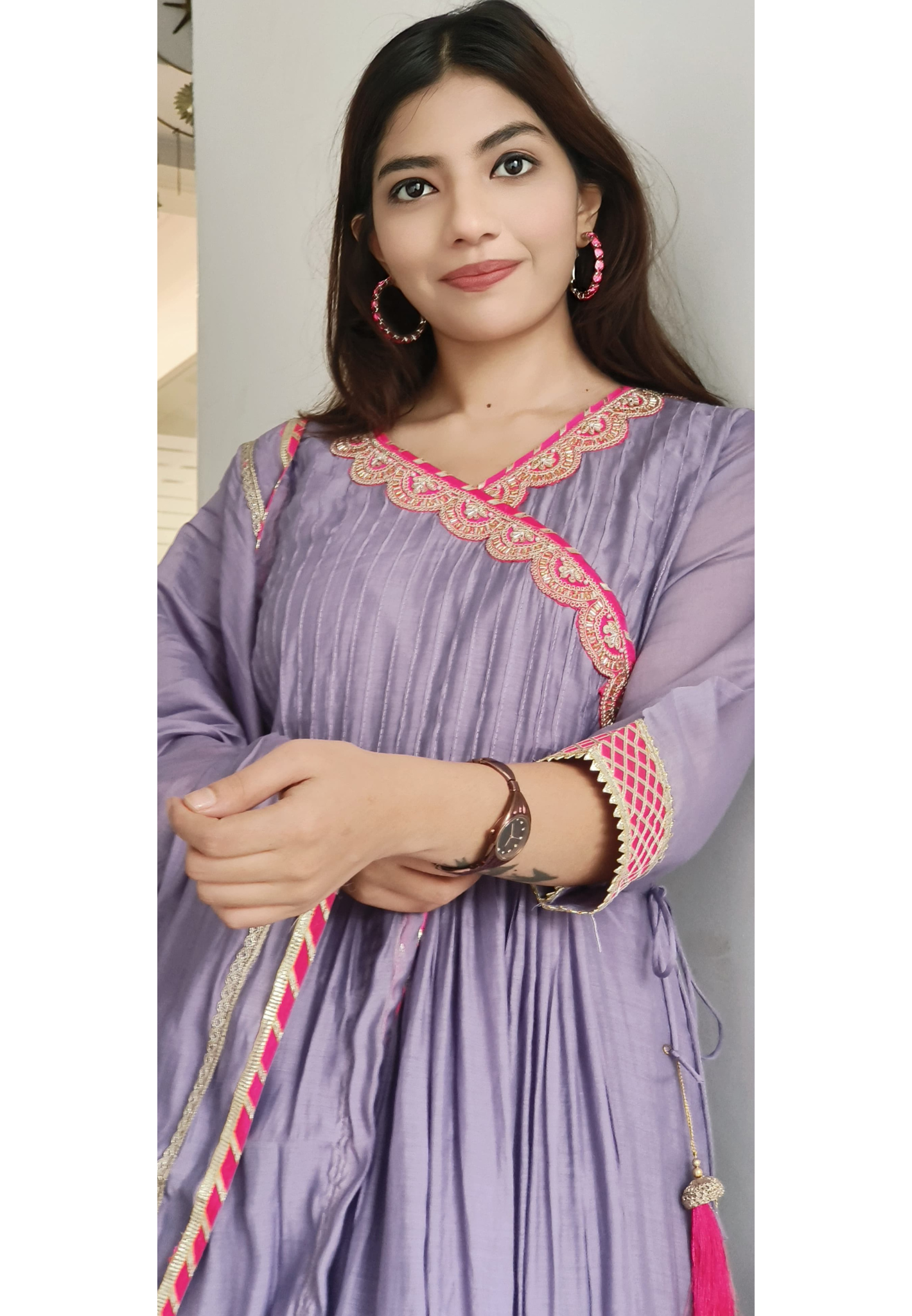 Gotta Angrakha Style Classic Pastel Shade Chanderi Full Suit Set 10393