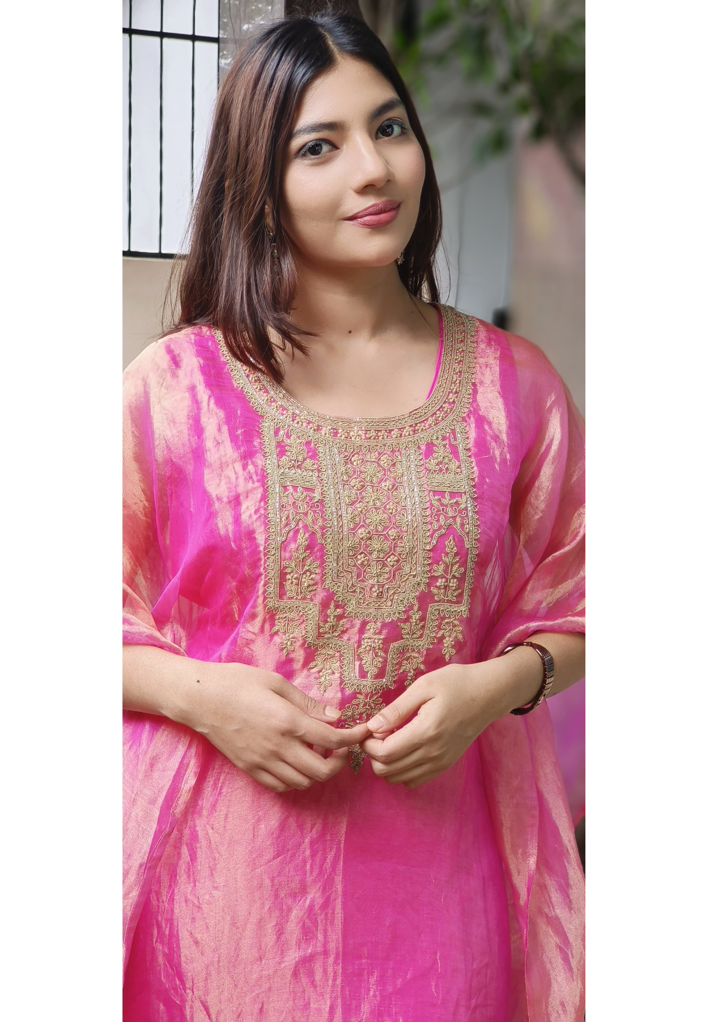 Real Tissue Front Handwork Kaftan(Inner Inside) Set With Crepe Bottom
