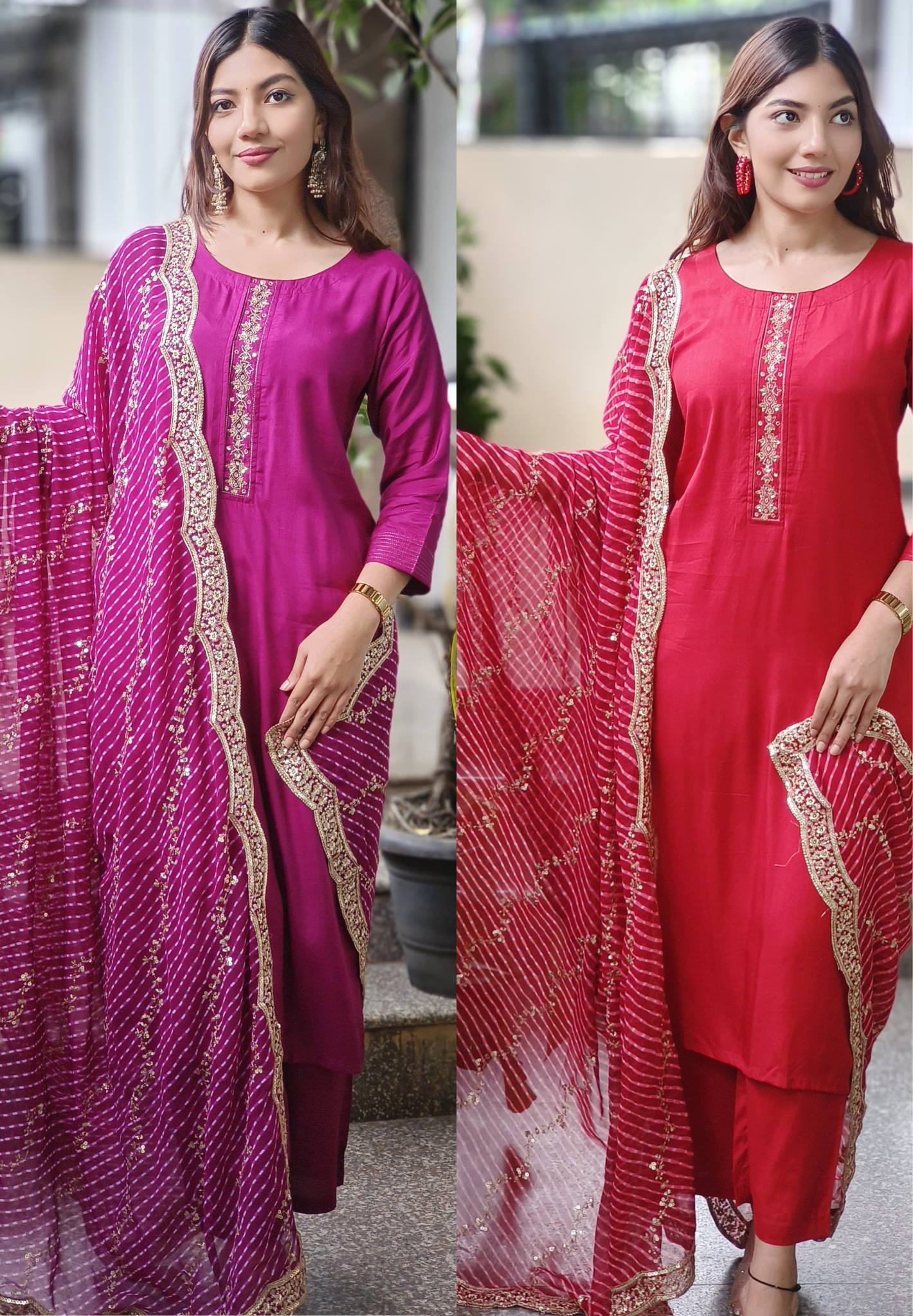 Leheriya Dupatta with Zari Embroidered Border & Sequin Detailing (Dupatta Only)