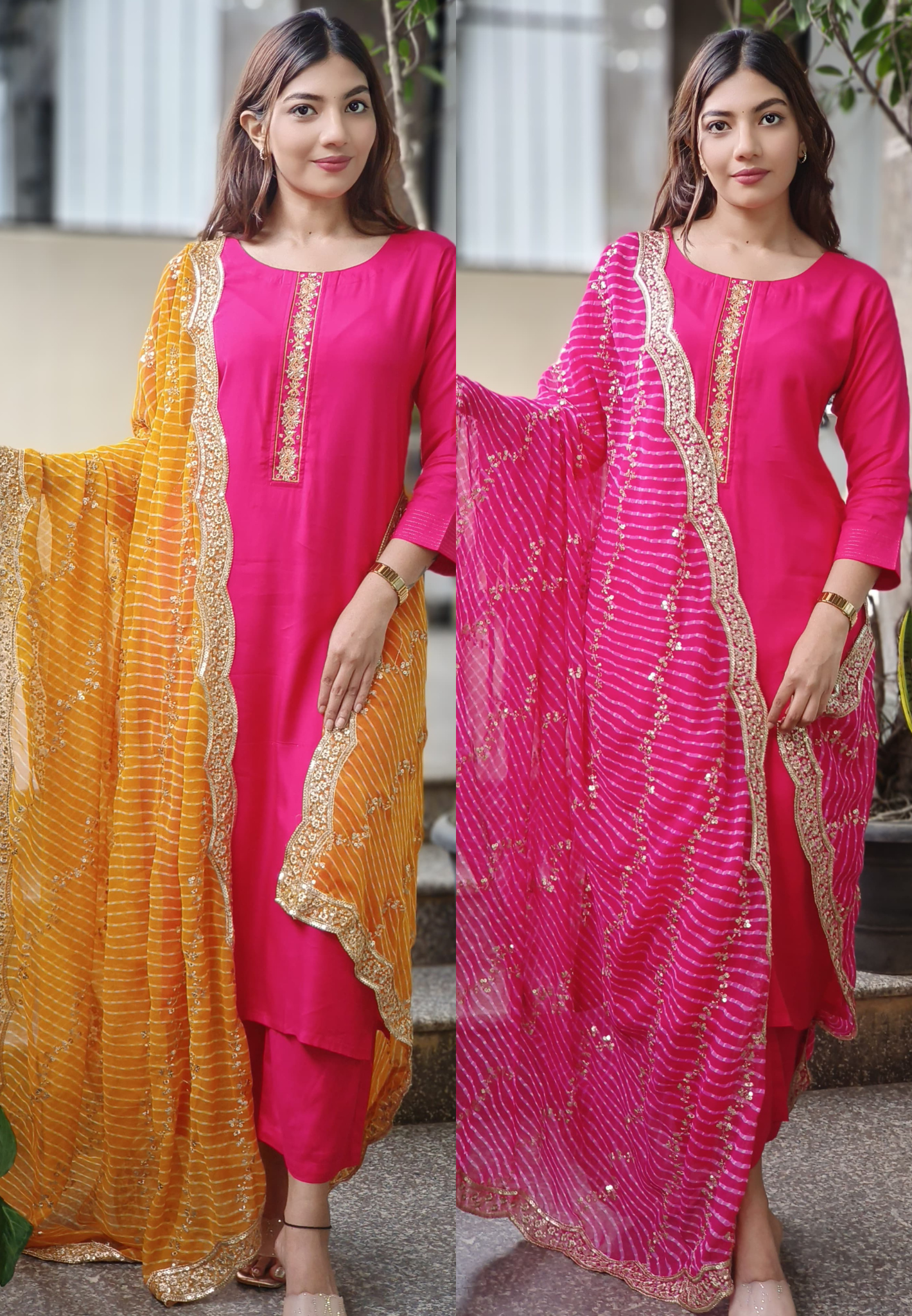 Leheriya Dupatta with Zari Embroidered Border & Sequin Detailing (Dupatta Only)