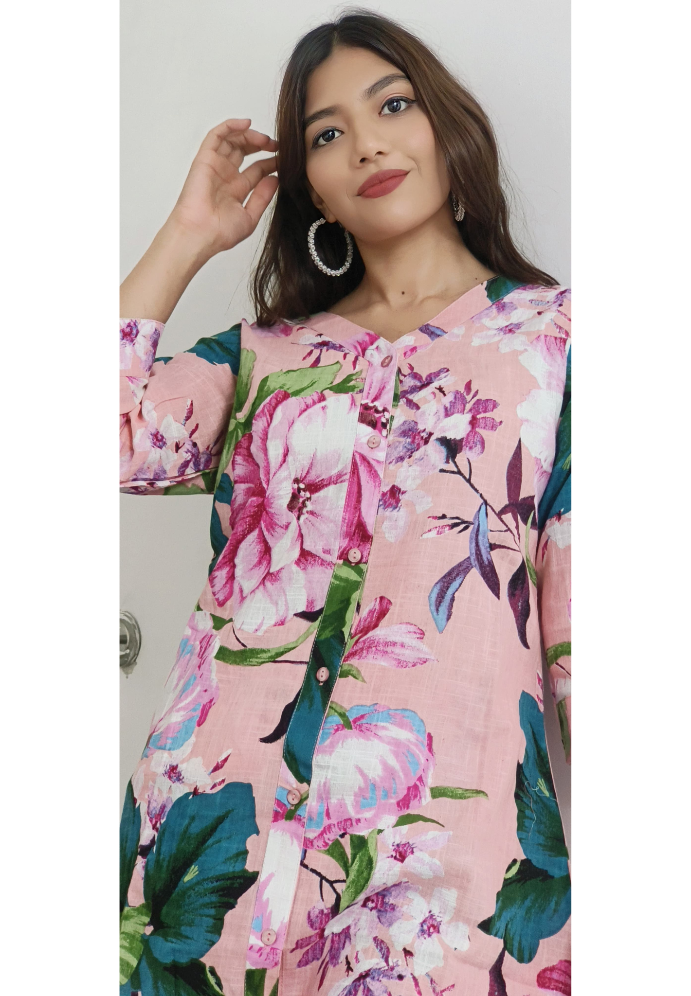 Floral Glance Multicolored V-Neck Co-Ord Set