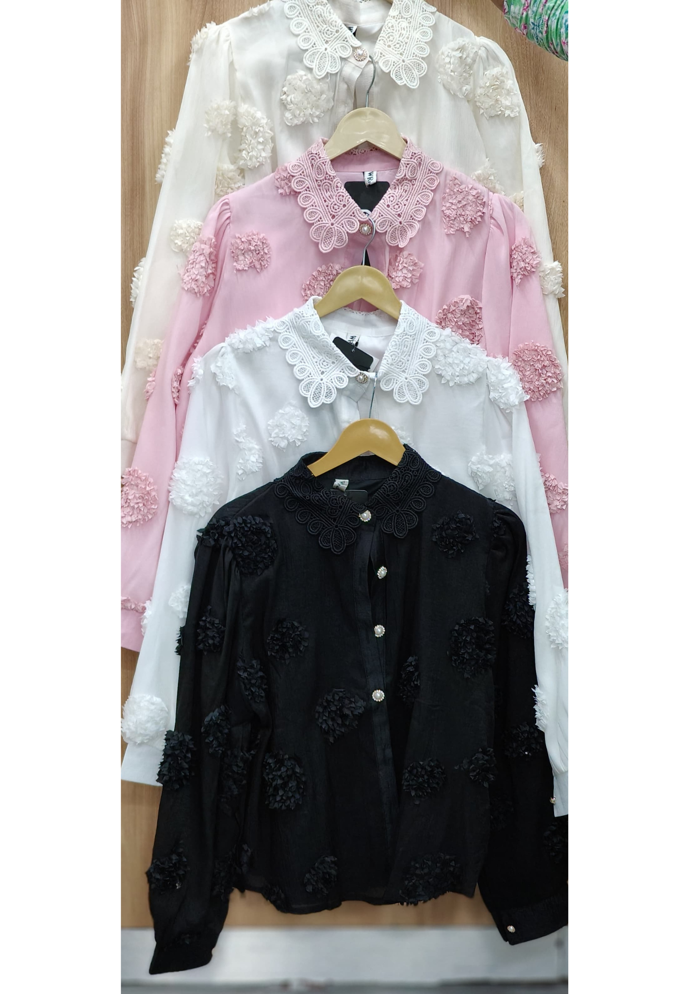 Popped Flower Lace Elegance Shirt With Pearl Button