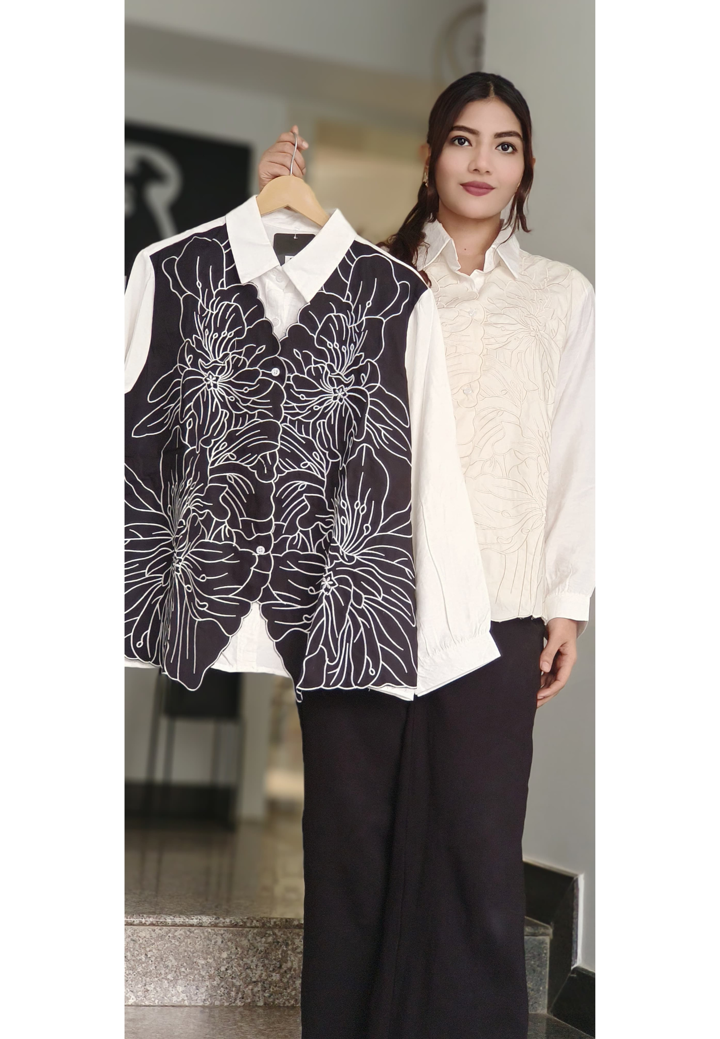 Midnight Bloom Embroidered Shirt