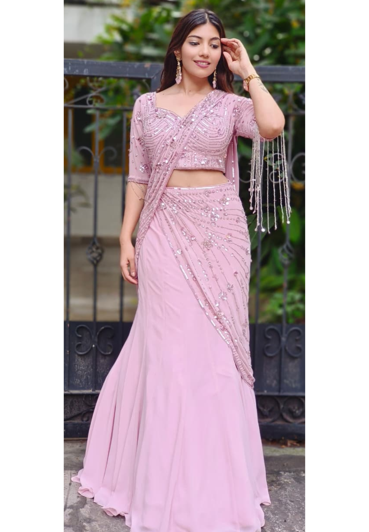 Stunning Georgette Embellished Lehenga Set with Stylish Sleeves RB84