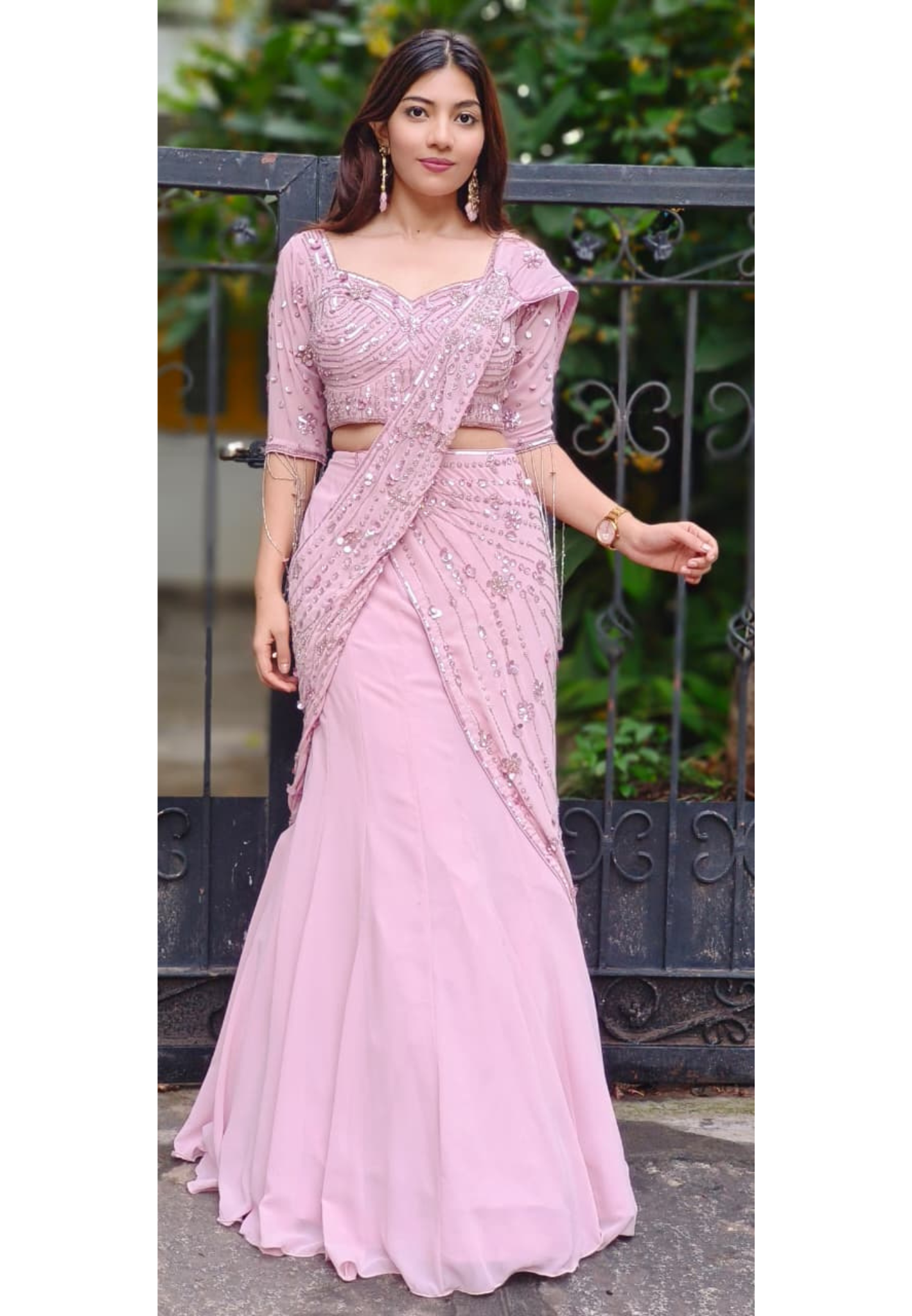 Stunning Georgette Embellished Lehenga Set with Stylish Sleeves RB84