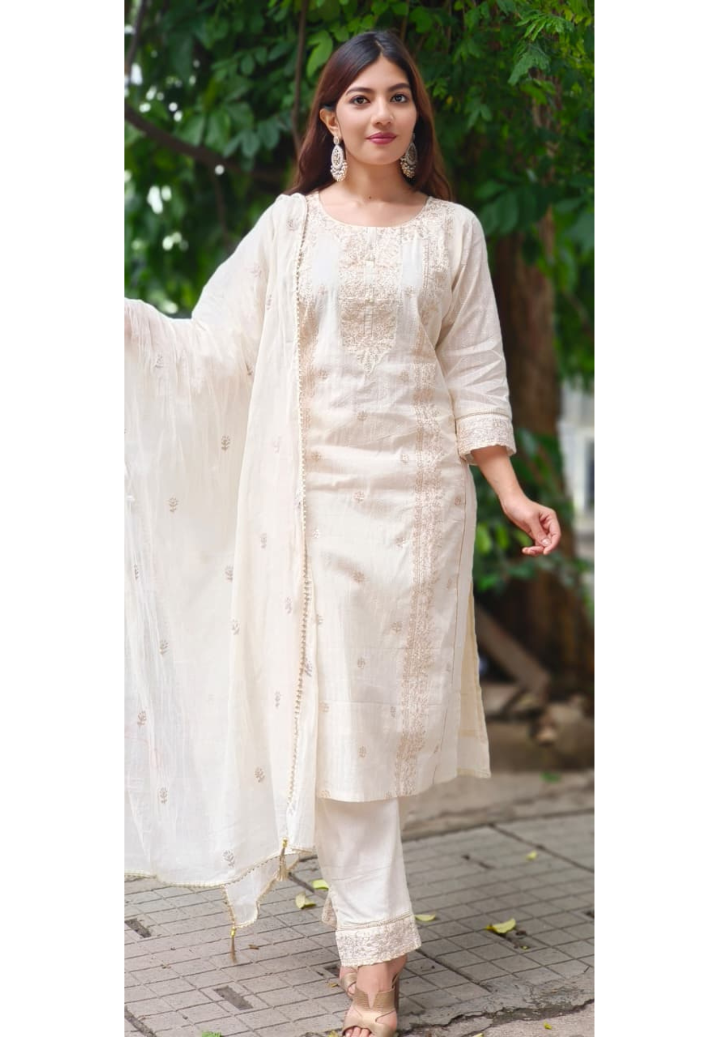 Sunehri Saaz Zari Full Suit Set With Dupatta In Pure Cotton Fabric-10649