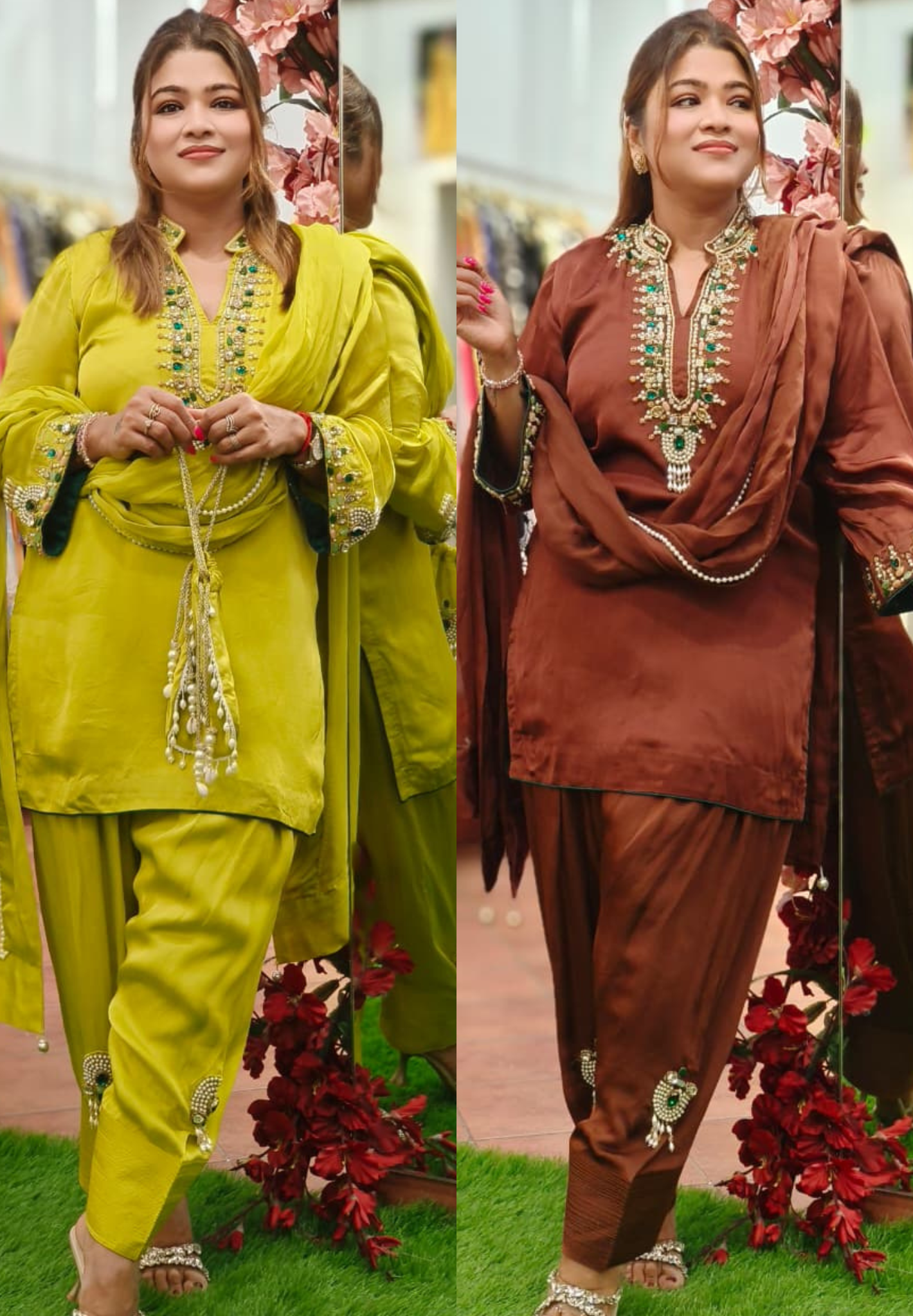 Shahi Glam Luxe Crystal Stone Work Full Suit Set With Farsi Salwar & Potli In Organza Satin Fabric- 10776