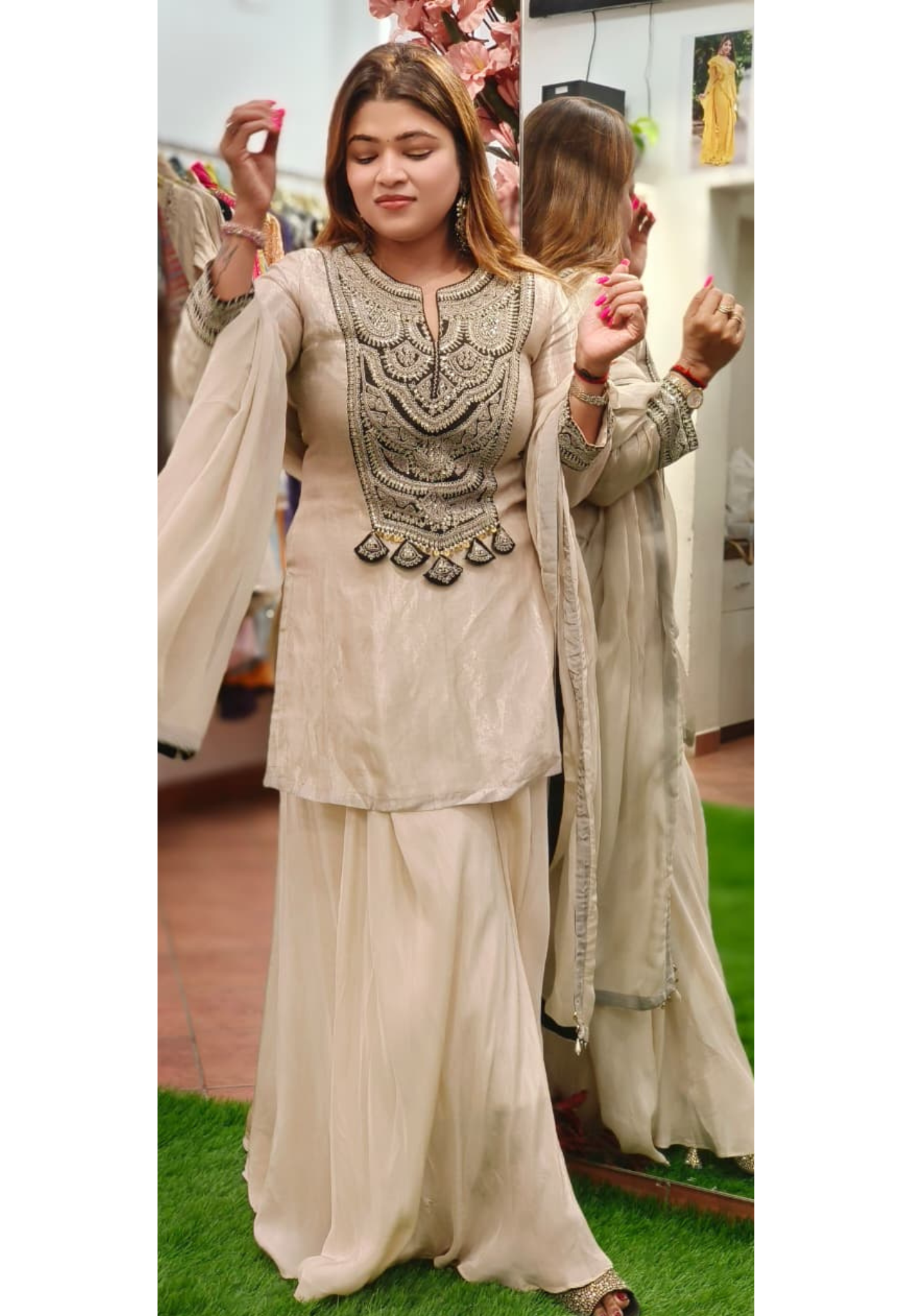 Zariya Premium Embroidered Sharara Full Suit Set With Dupatta In Real Tissue & Organza Fabric- 10773 Dispatching after 30 days