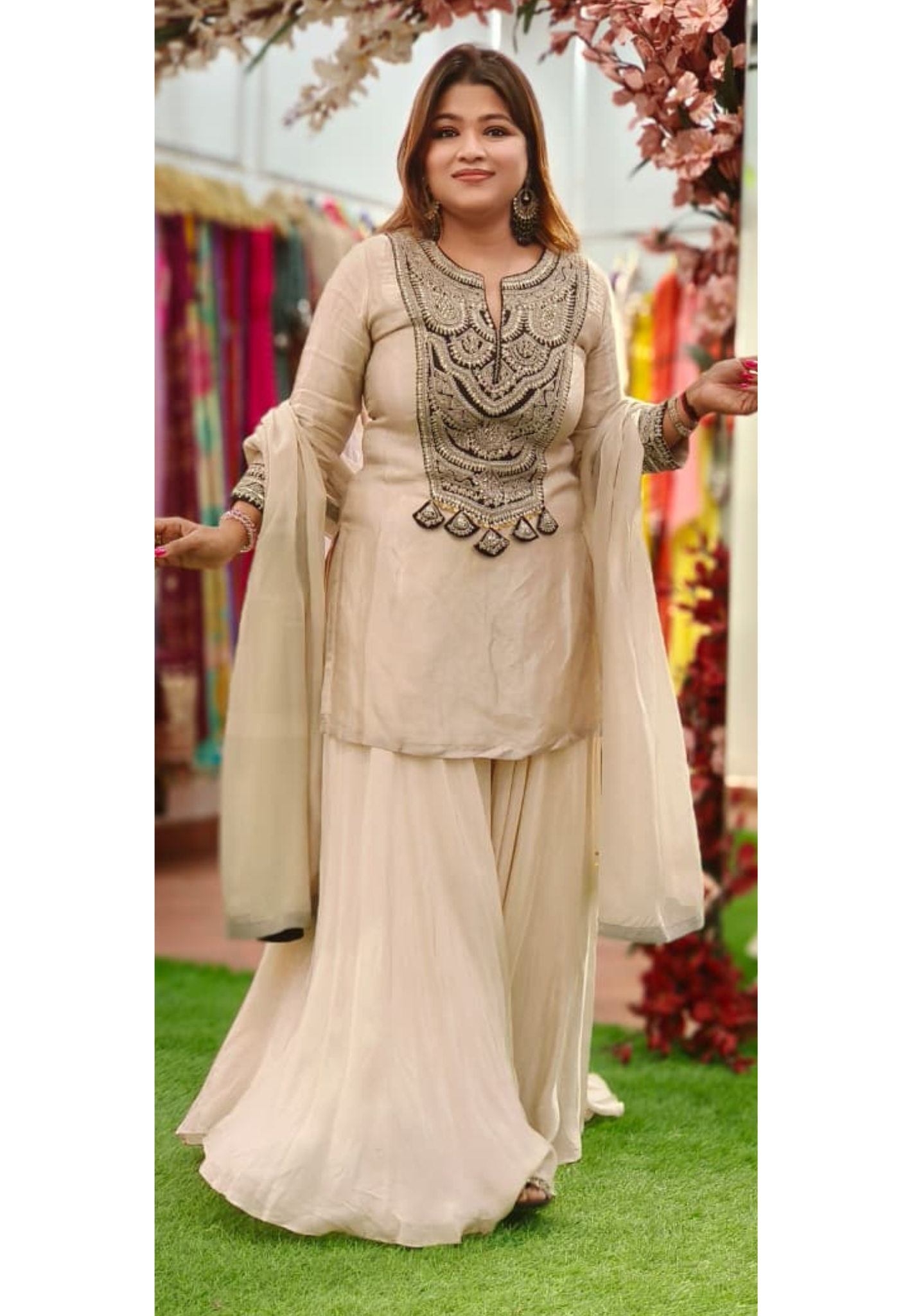 Zariya Premium Embroidered Sharara Full Suit Set With Dupatta In Real Tissue & Organza Fabric- 10773 Dispatching after 30 days