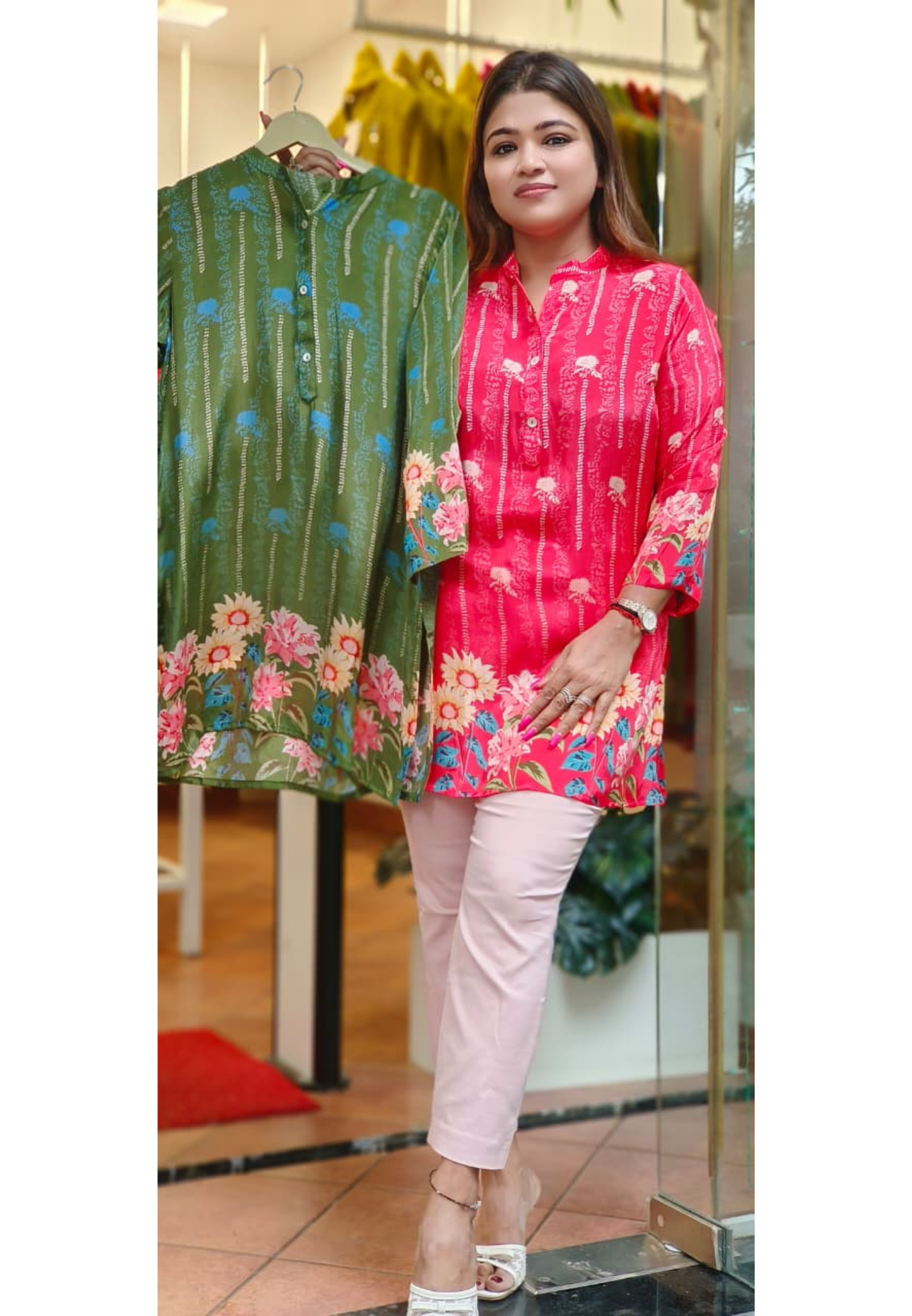 Pure Crepe Floral Print Short Kurti Only