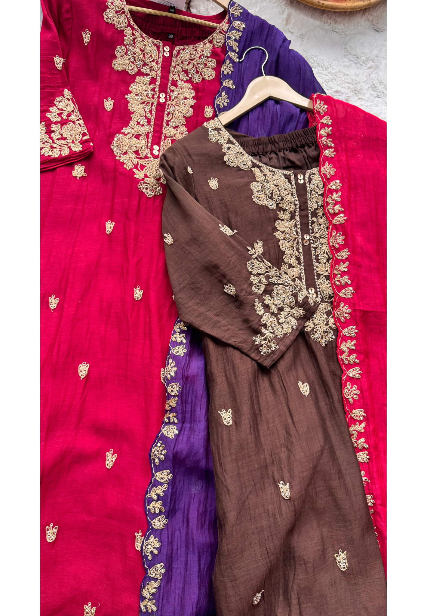 Beautiful Zardosi Suttle Handwork Full Suit Set With Dupatta 10707-10708