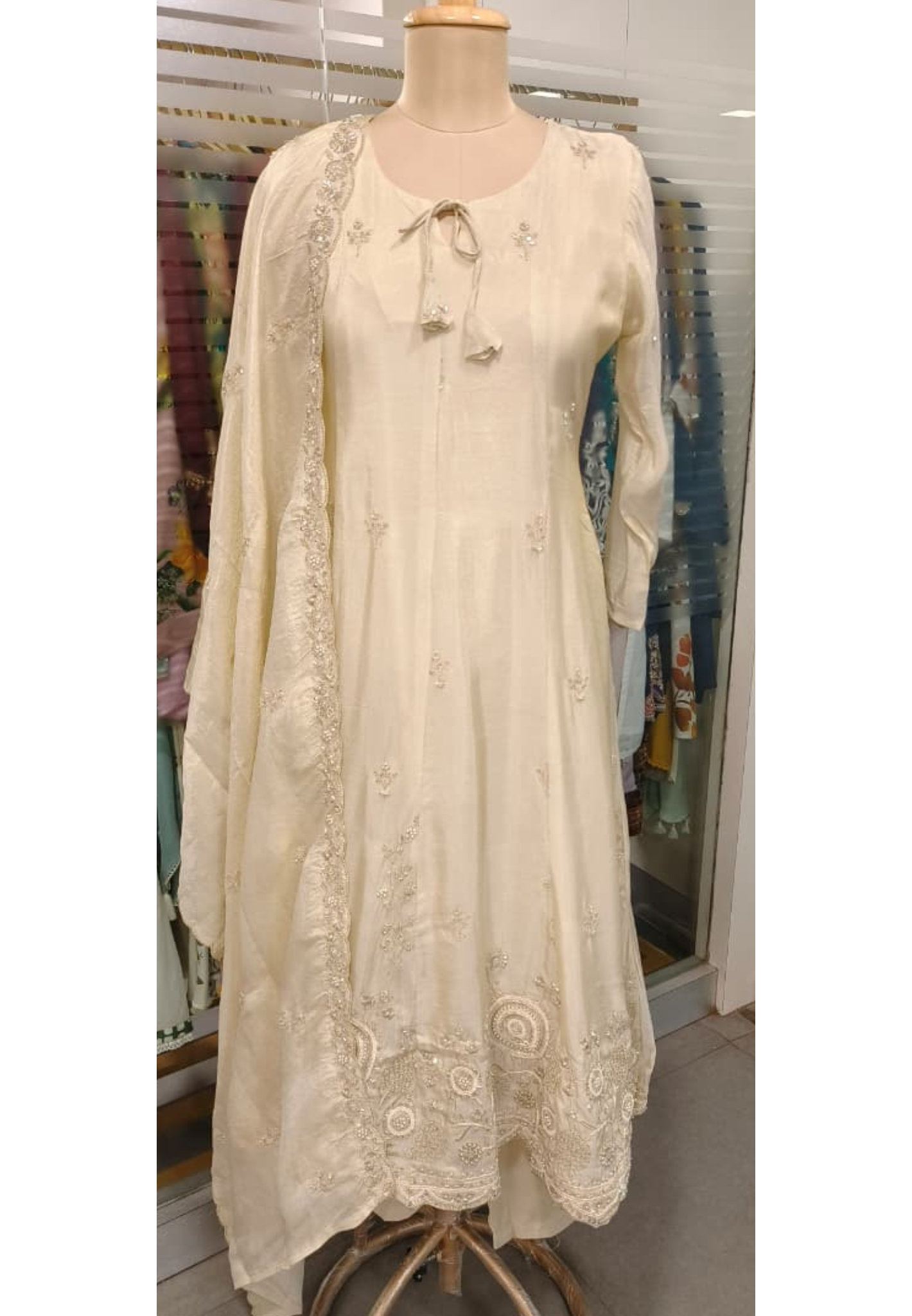 Very Elegant Panel Anarkali Full Suit Set With Dupatta In Shimmer Tissue Fabric With Heavy Handwork- 10946