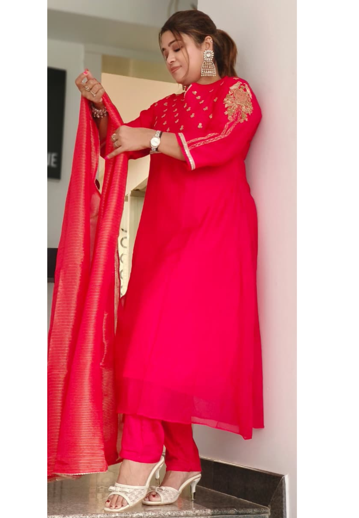 Golden Charm Embroidered A-Line Full Suit Set With Dupatta-11130,29,28
