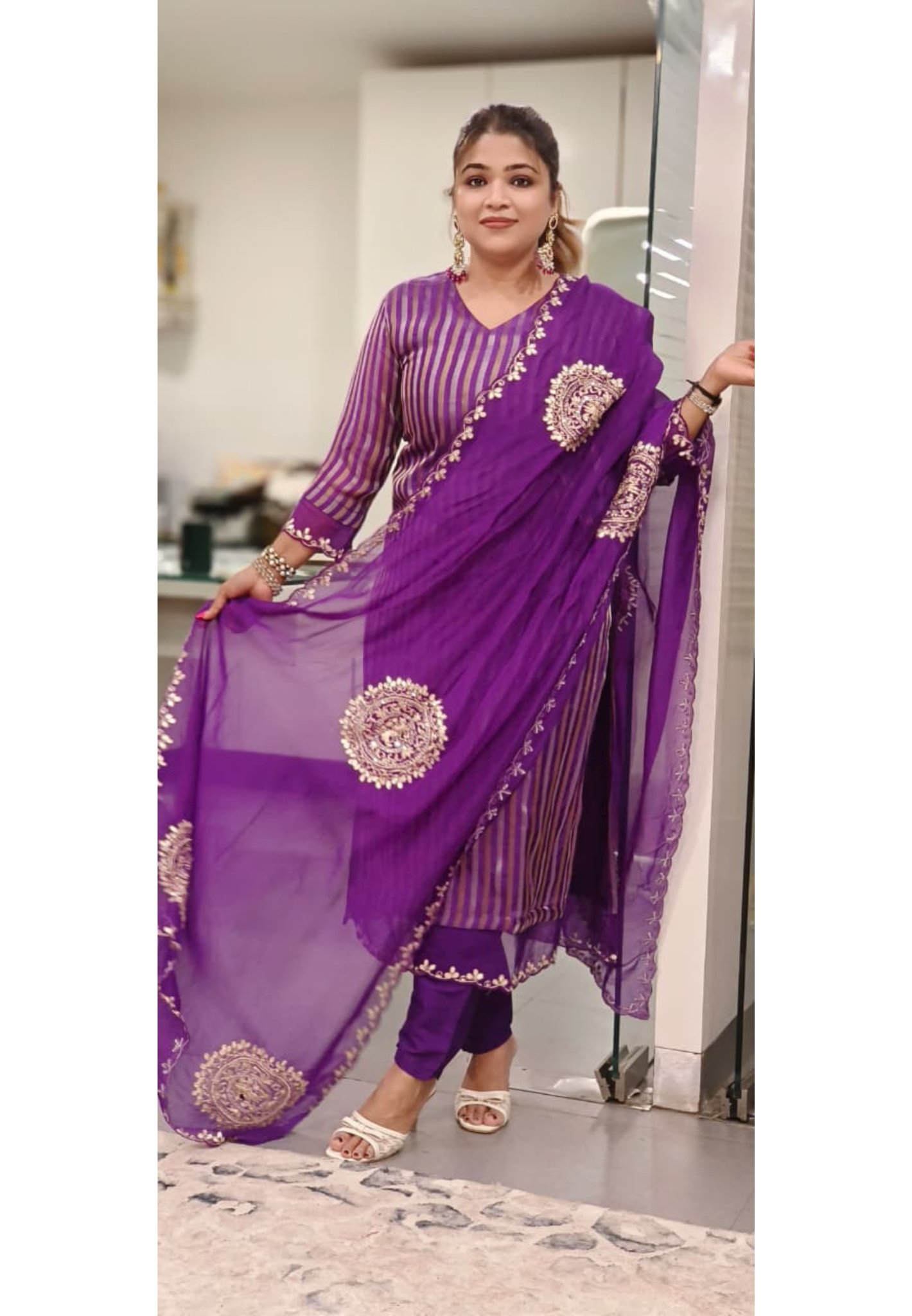 Beautiful Soft Organza Shimmer Tissue Full Kurta With Embroidered Organza Dupatta Set- 11121, 11120