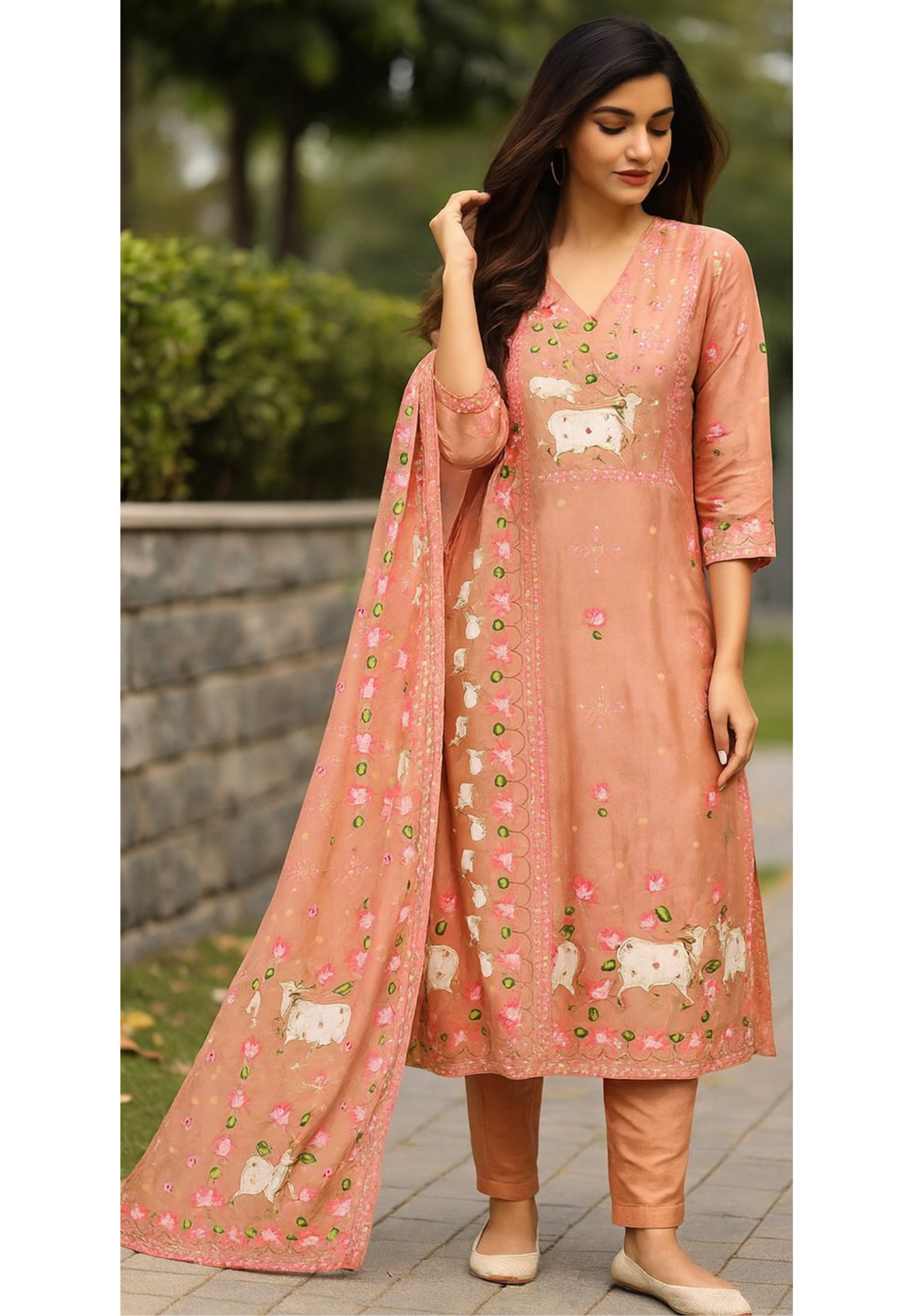 Gauvastra Handcrafted Full Suit Set With Dupatta In Russian Silk Fabric- 11202