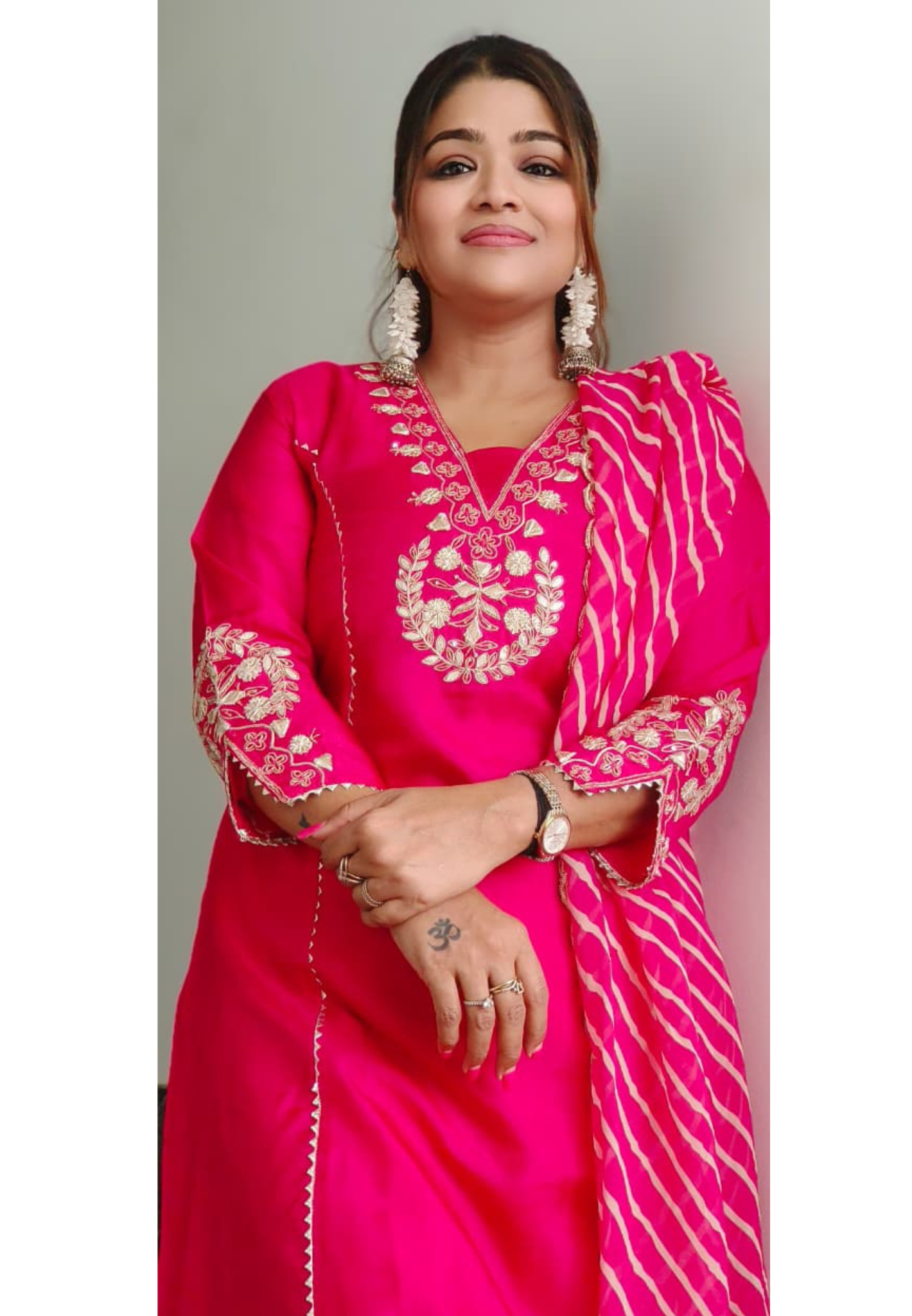 Embroidered Festive Elegance A-Line Full Suit Set With Striped Dupatta In Silk Fabric- 11044,45,46,47