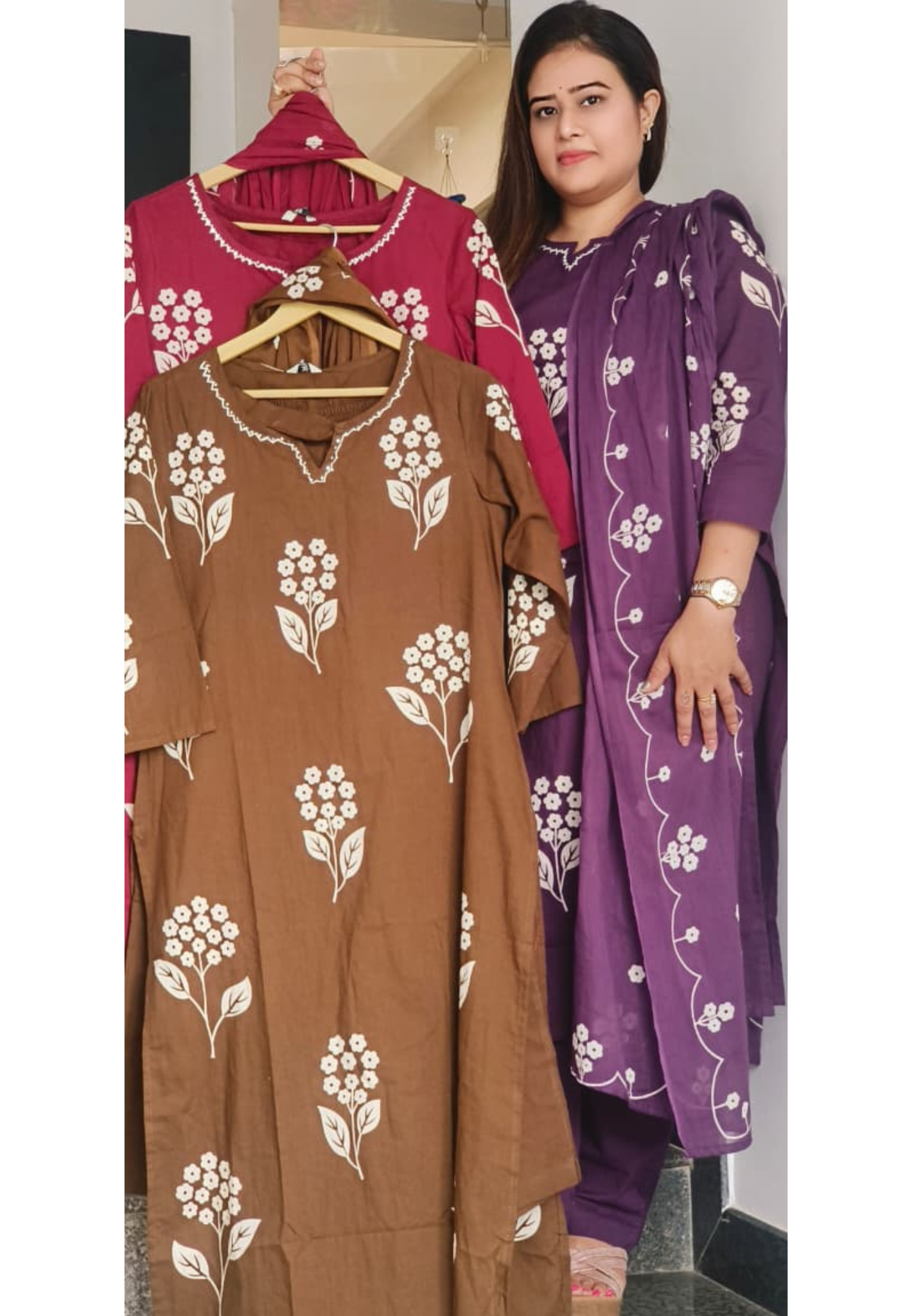 Pure Cotton Soft Printed Embroidered Neck Cotton Full Suit