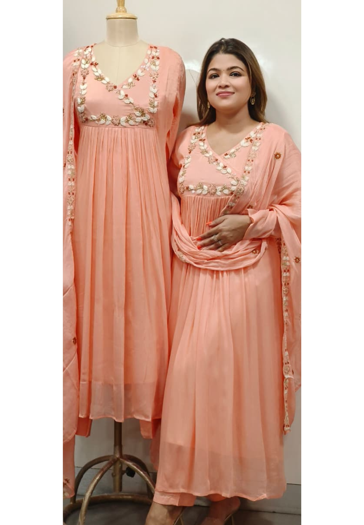 Very Elegant Decent Thread Embroidered Chinon Anarkali Full Suit Set With Dupatta- 11211