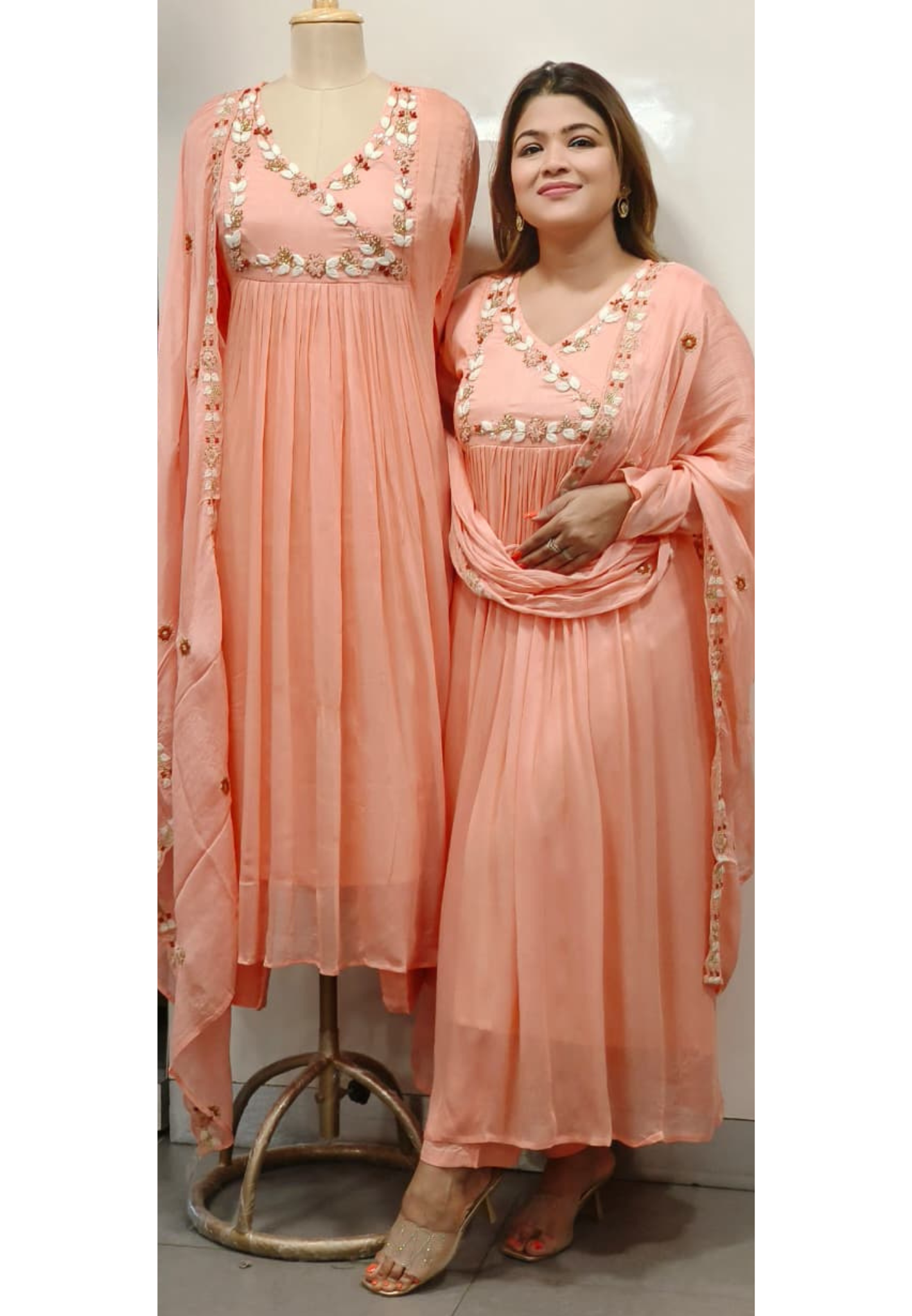 Very Elegant Decent Thread Embroidered Chinon Anarkali Full Suit Set With Dupatta- 11211