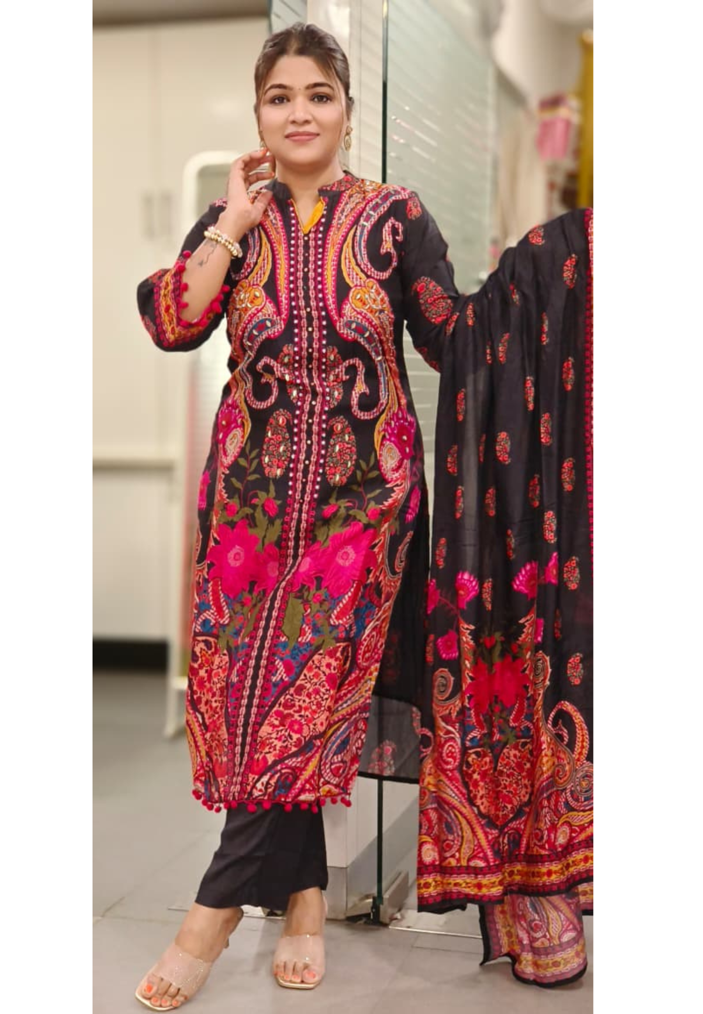 Vibrant Multicolor Printed Russian Silk Full Suit Set With Dupatta- 11194