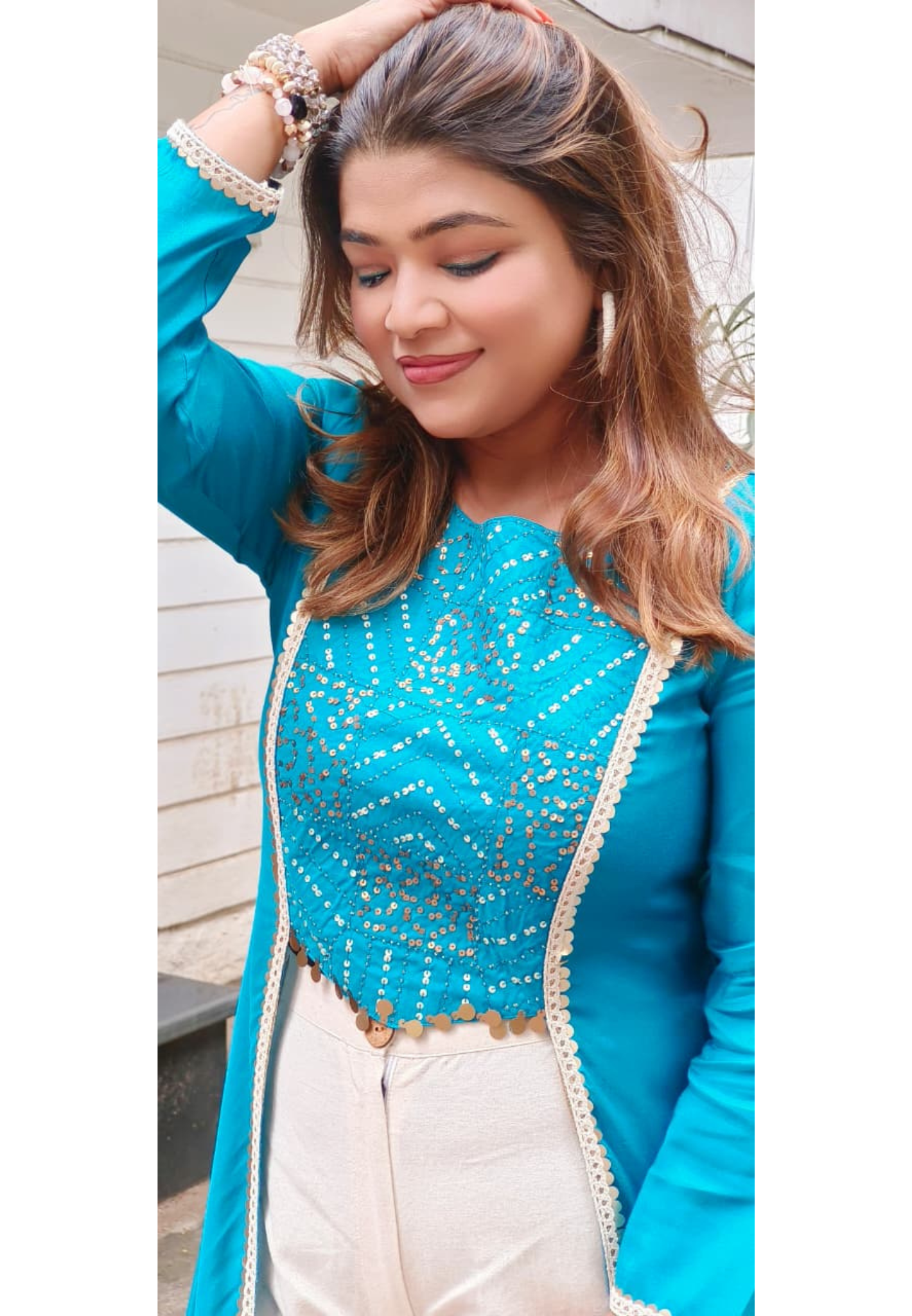 Foil Work With Tassel Buster With Shrug Look Long Kurta With Floral Printed Bottom In Slub Cotton Fabric-11034,11035