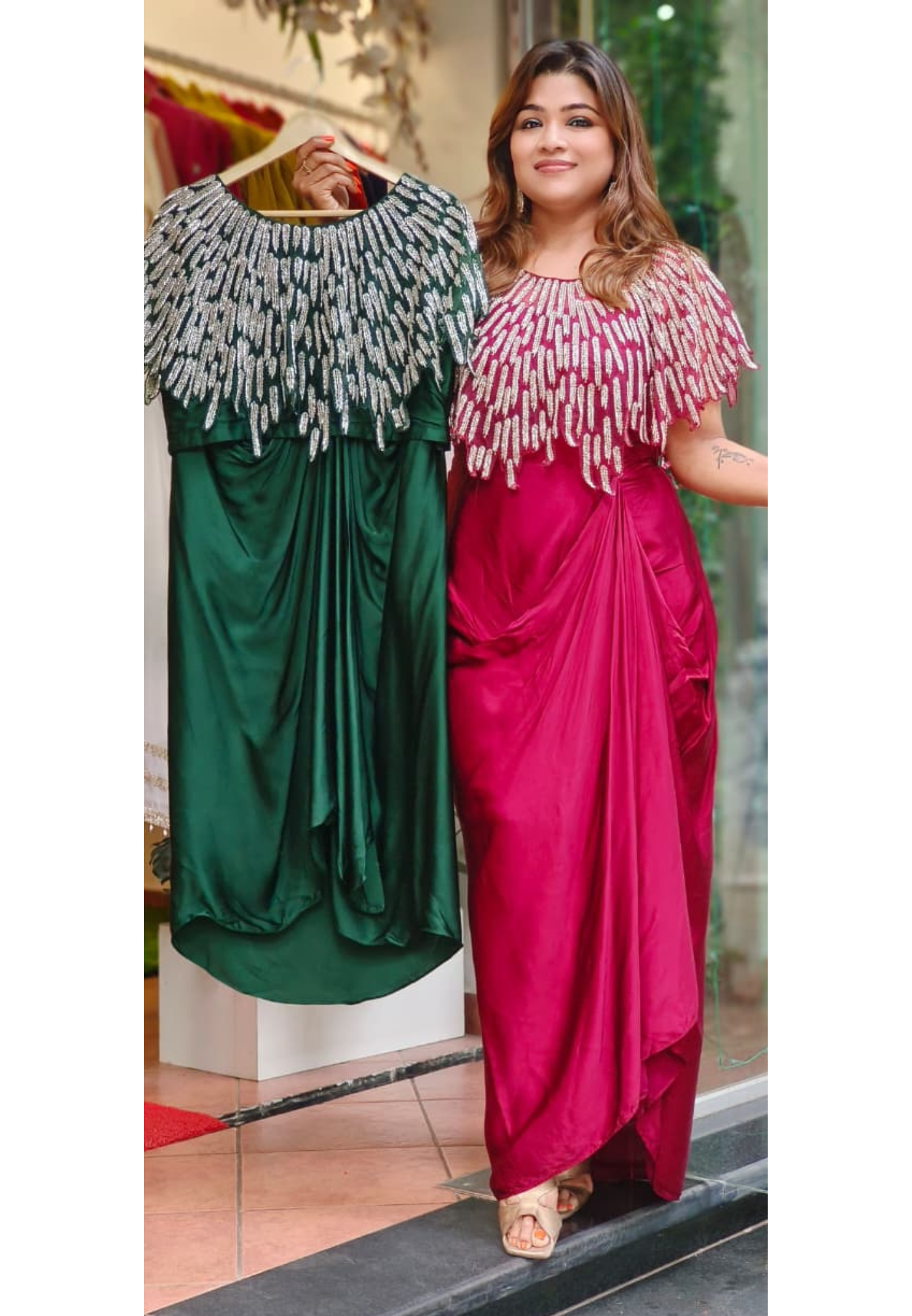 Sequence Placement Heavy Handwork Cape With Buster & Drape Skirt- 11289