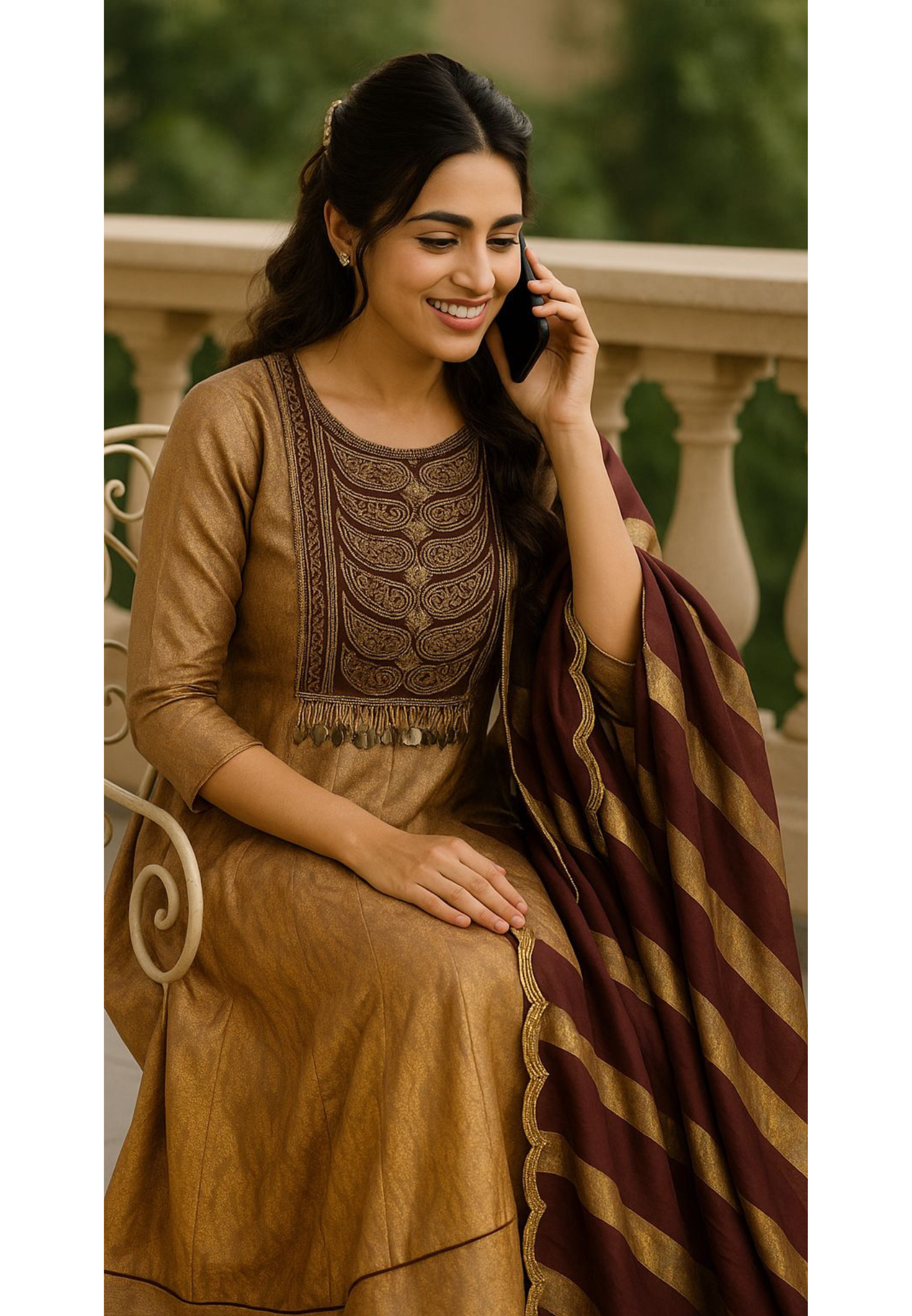 Royal Zardosi Charm Embellished Foil Hang Anarkali Full Suit Set With Dupatta In Tissue Fabric- 11073