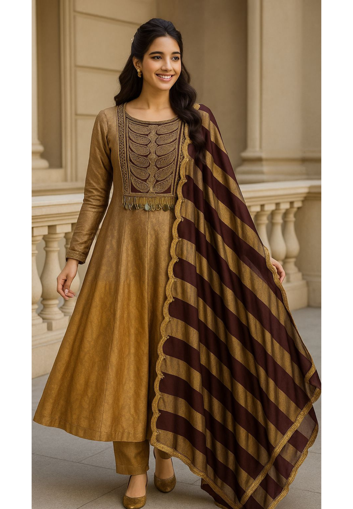 Royal Zardosi Charm Embellished Foil Hang Anarkali Full Suit Set With Dupatta In Tissue Fabric- 11073