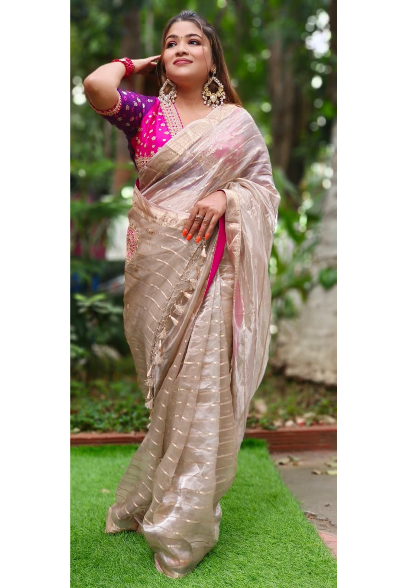 Heavy Embroidered Real Tissue Fabric Designer Saree With Stitched Padded Blouse