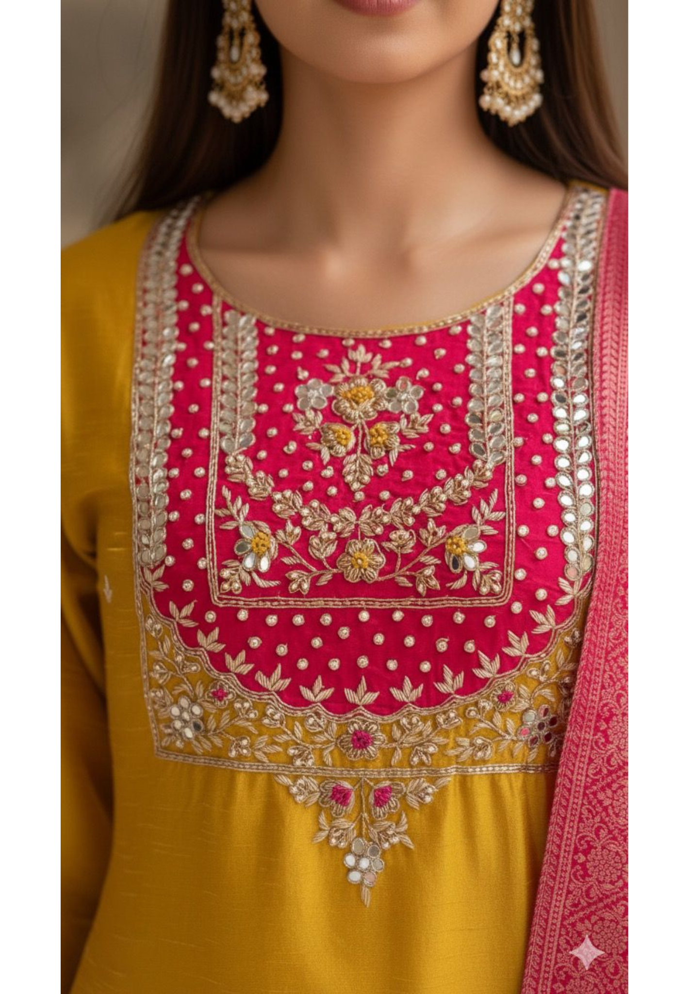 Very Vibrant Handwork Look Beautiful Yoke Dola Silk Full Suit Set With Brocade Dupatta