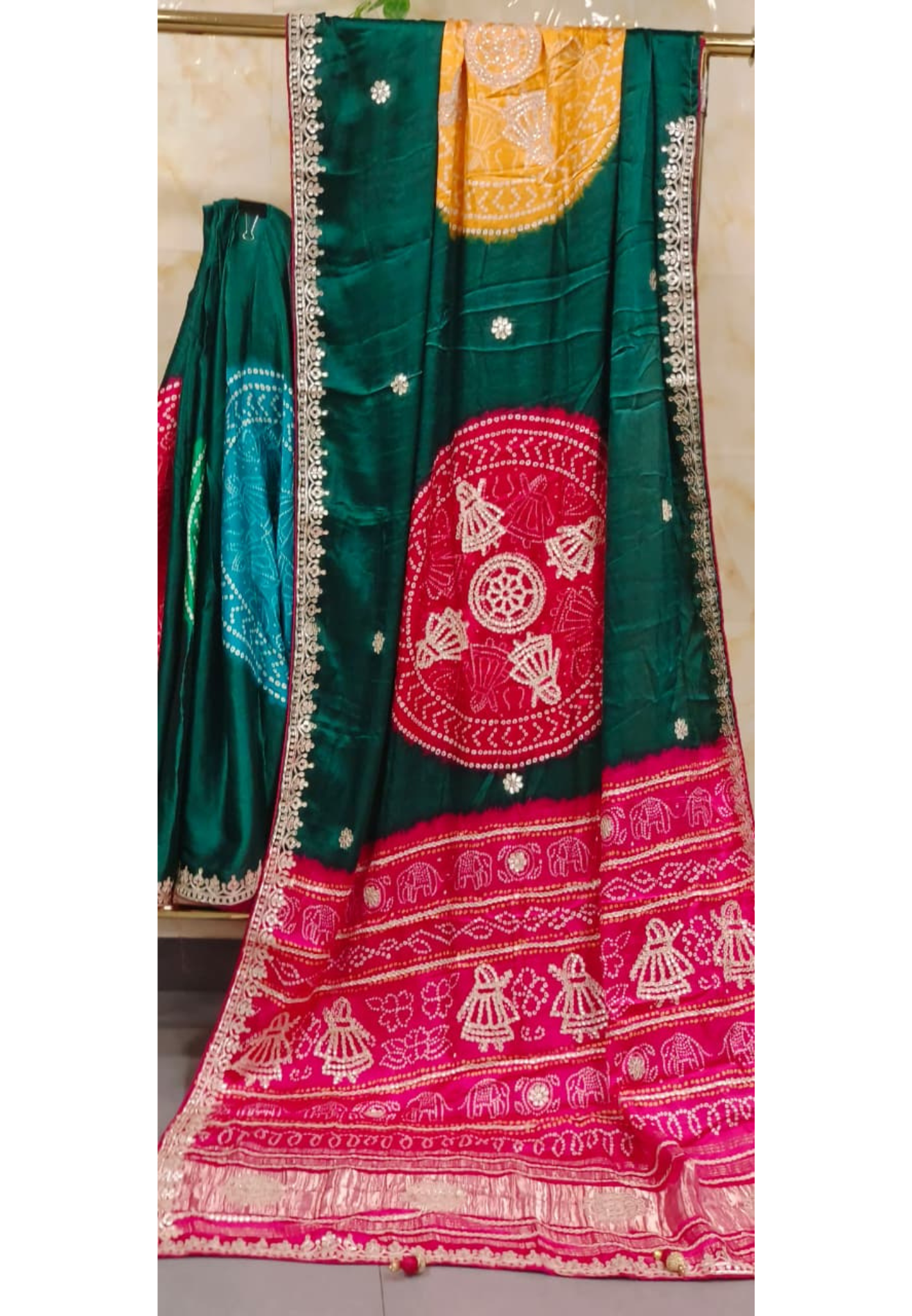 Rangrez Royal Rangoli Bandhej Gotta Patti Saree With Unstitch Blouse