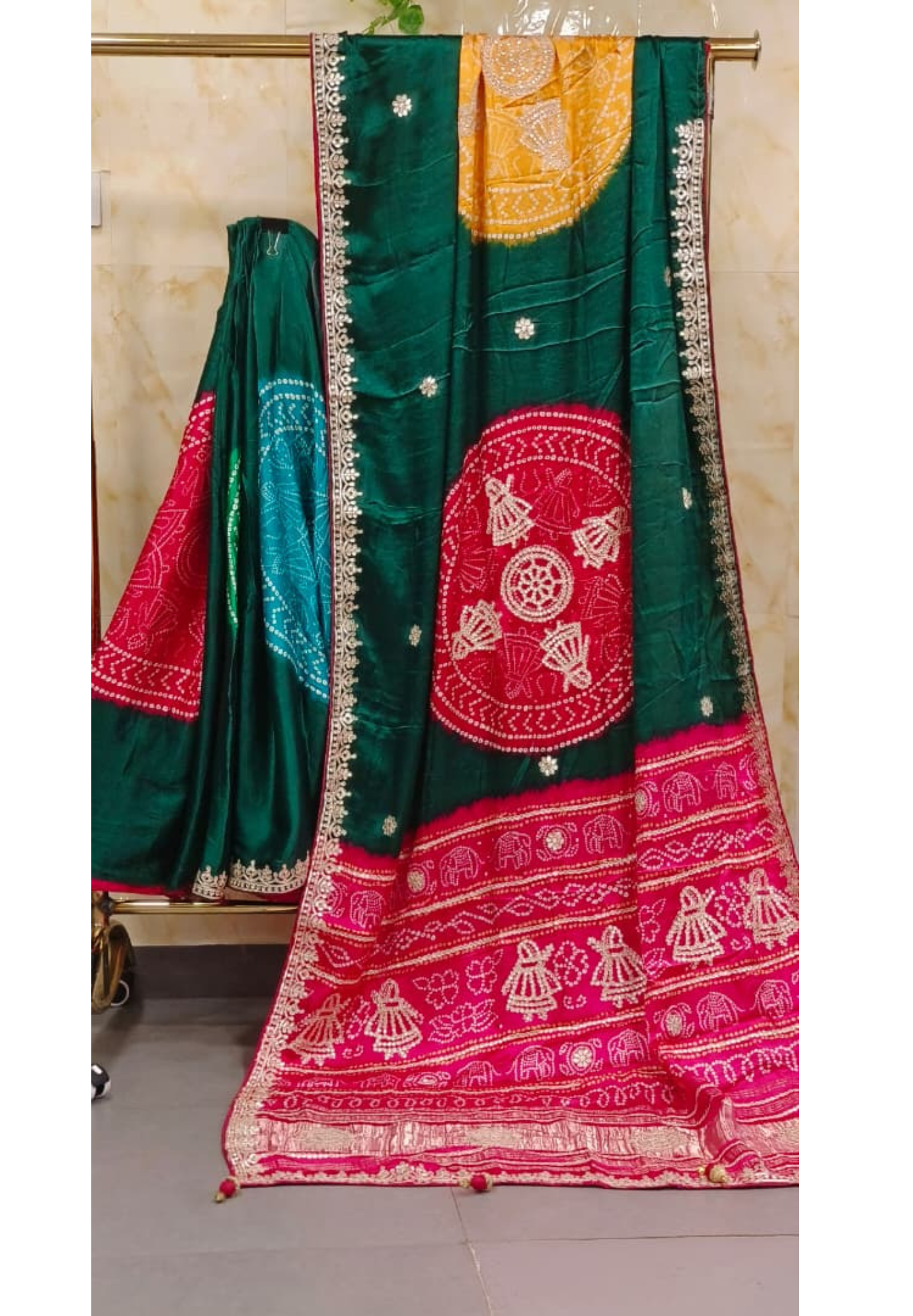 Rangrez Royal Rangoli Bandhej Gotta Patti Saree With Unstitch Blouse