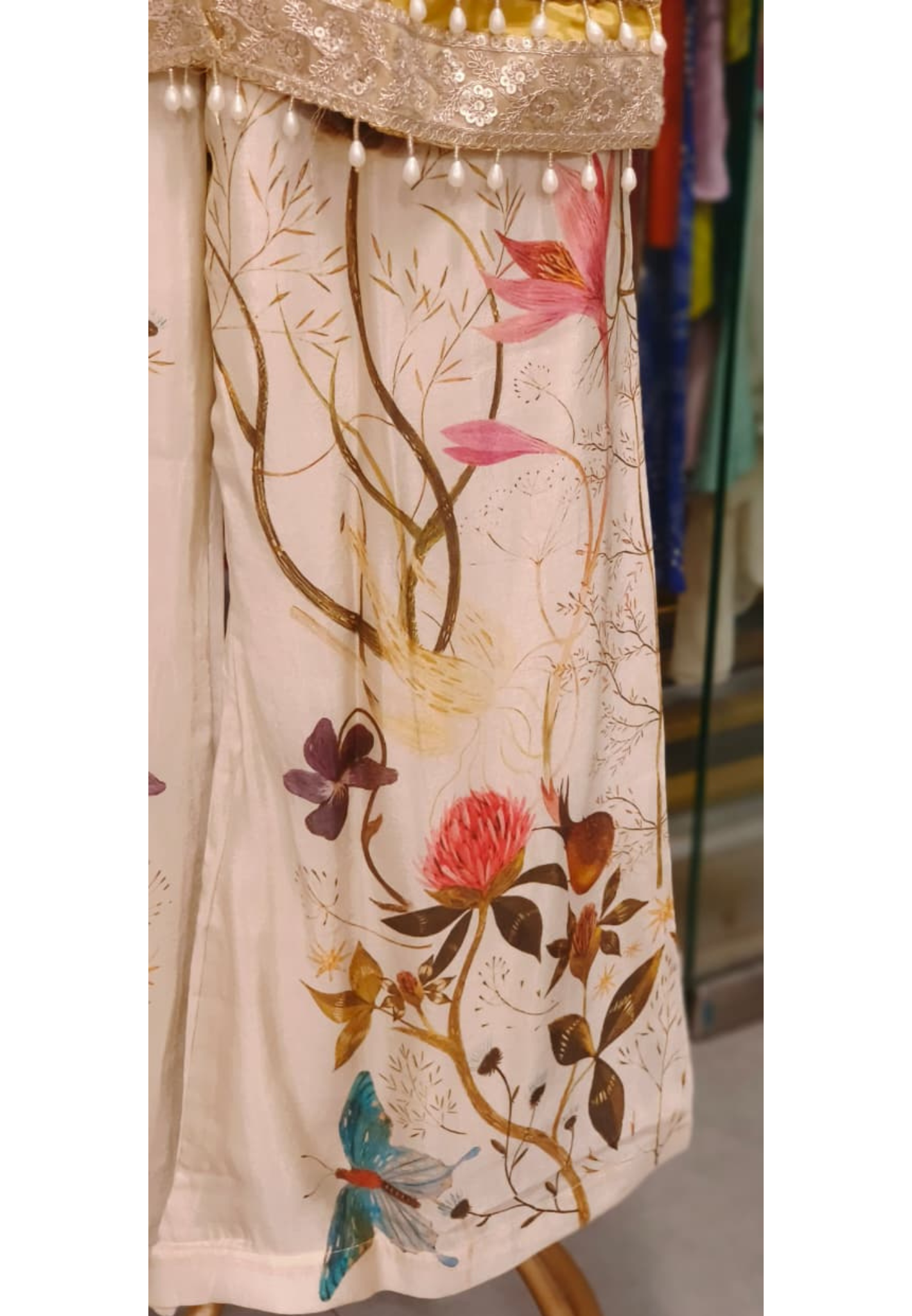 Very Elegantly Pearl Tasseled Tissue Designer Indo-Western Co-Ord Set-11787