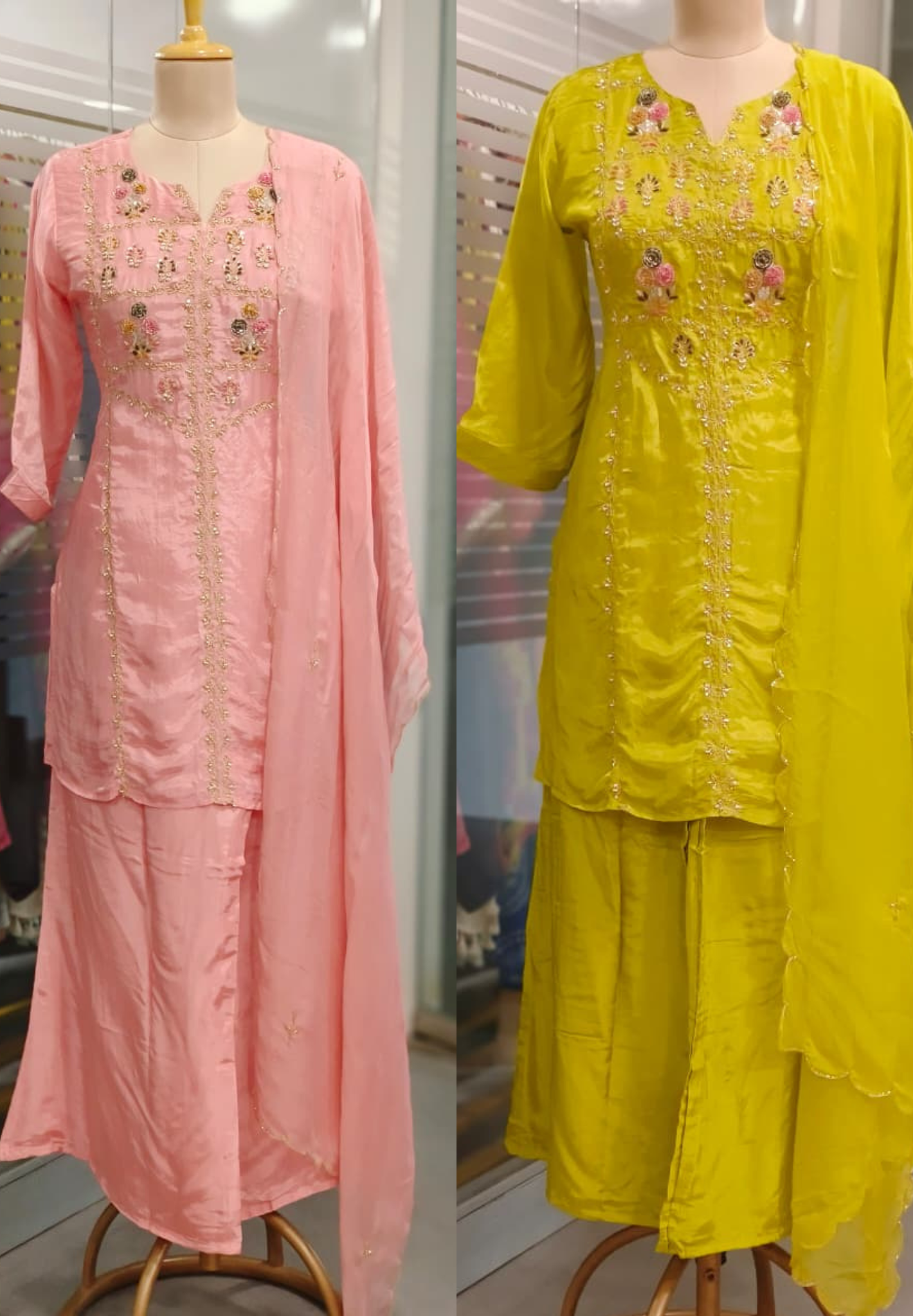 Pop Out Floral Embroidery Full Suit With Loose Palazzo Bottom & Dupatta In Crepe Fabric- 11821
