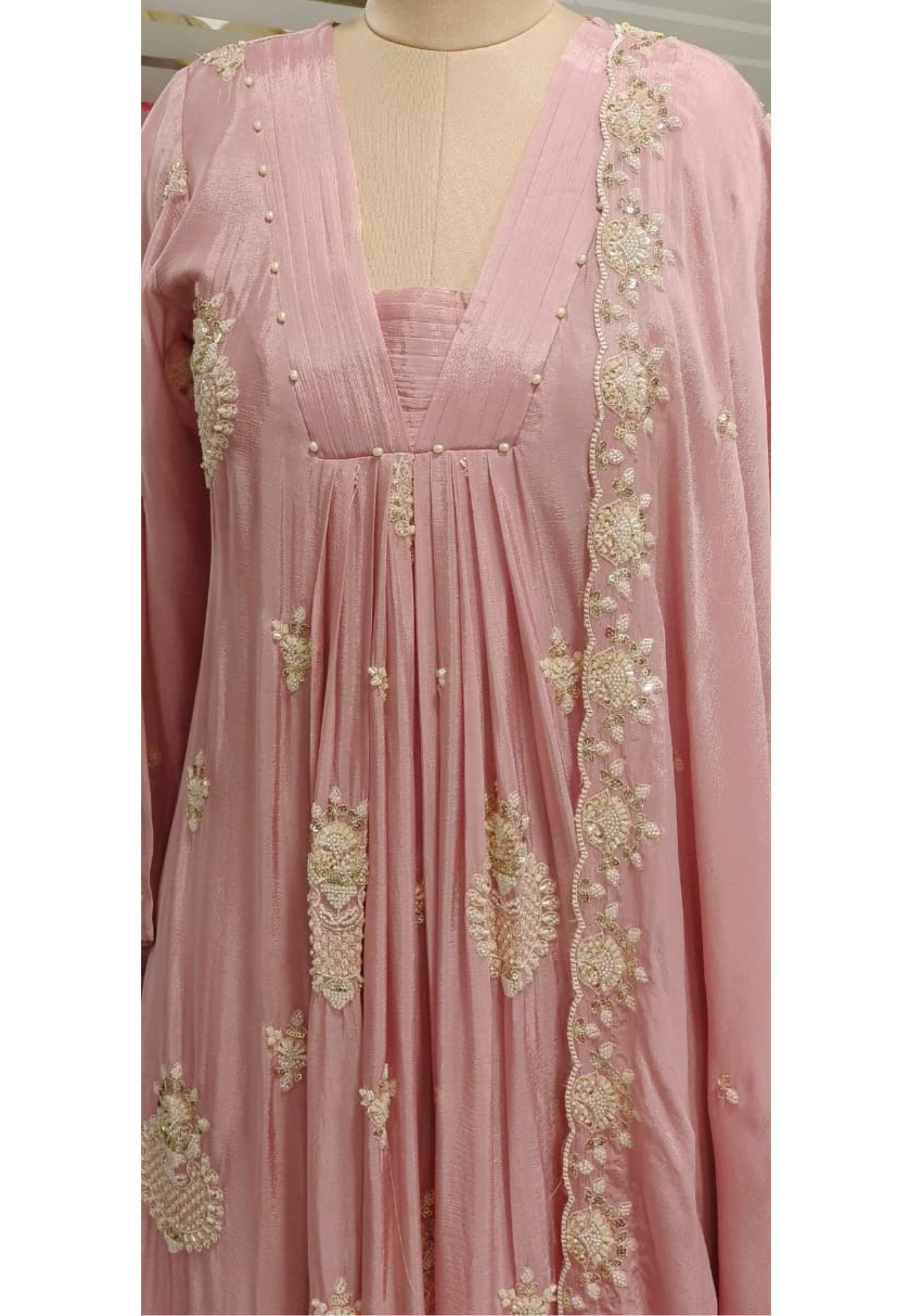 Pastel Elegance Glass Neck Embroidered Chinon Anarkali Full Suit Set With Dupatta- 11797, 11798