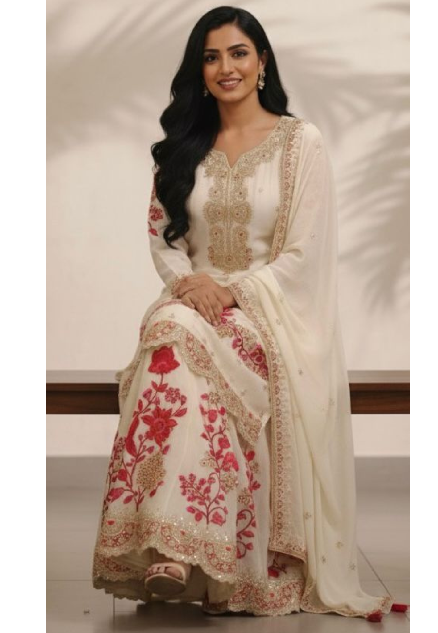 Vibrant Thread Embroidered Zardosi Full Suit Set With Dupatta & Panel Palazzo Bottom In Chinon Fabric- 11822