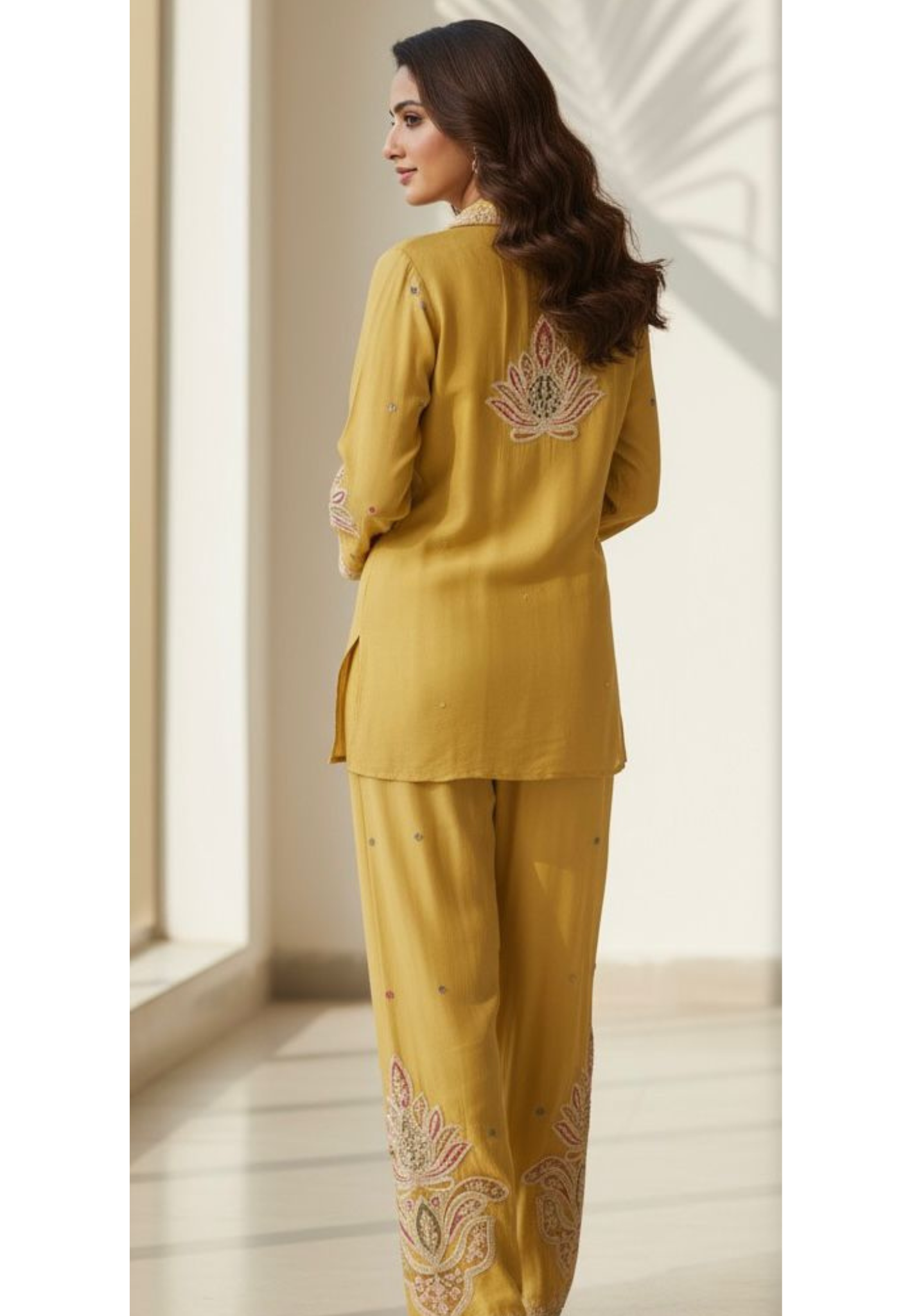 Rangoli Graceful Zardosi Front Work Collared Co-Ord Set In Chinon Fabric- 11825