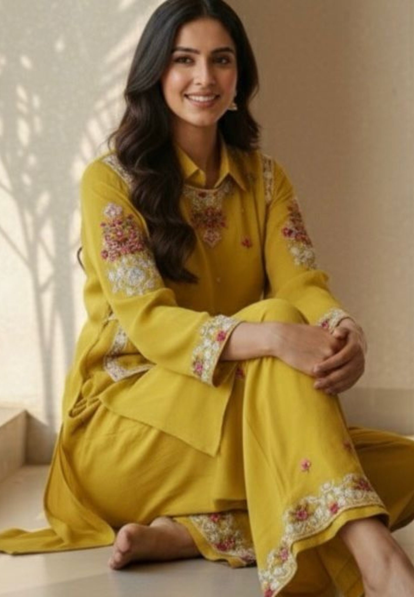Over Layered Beautiful Embroidered Kurta With Panel Palazzo Bottom In Chinon Fabric- 11819