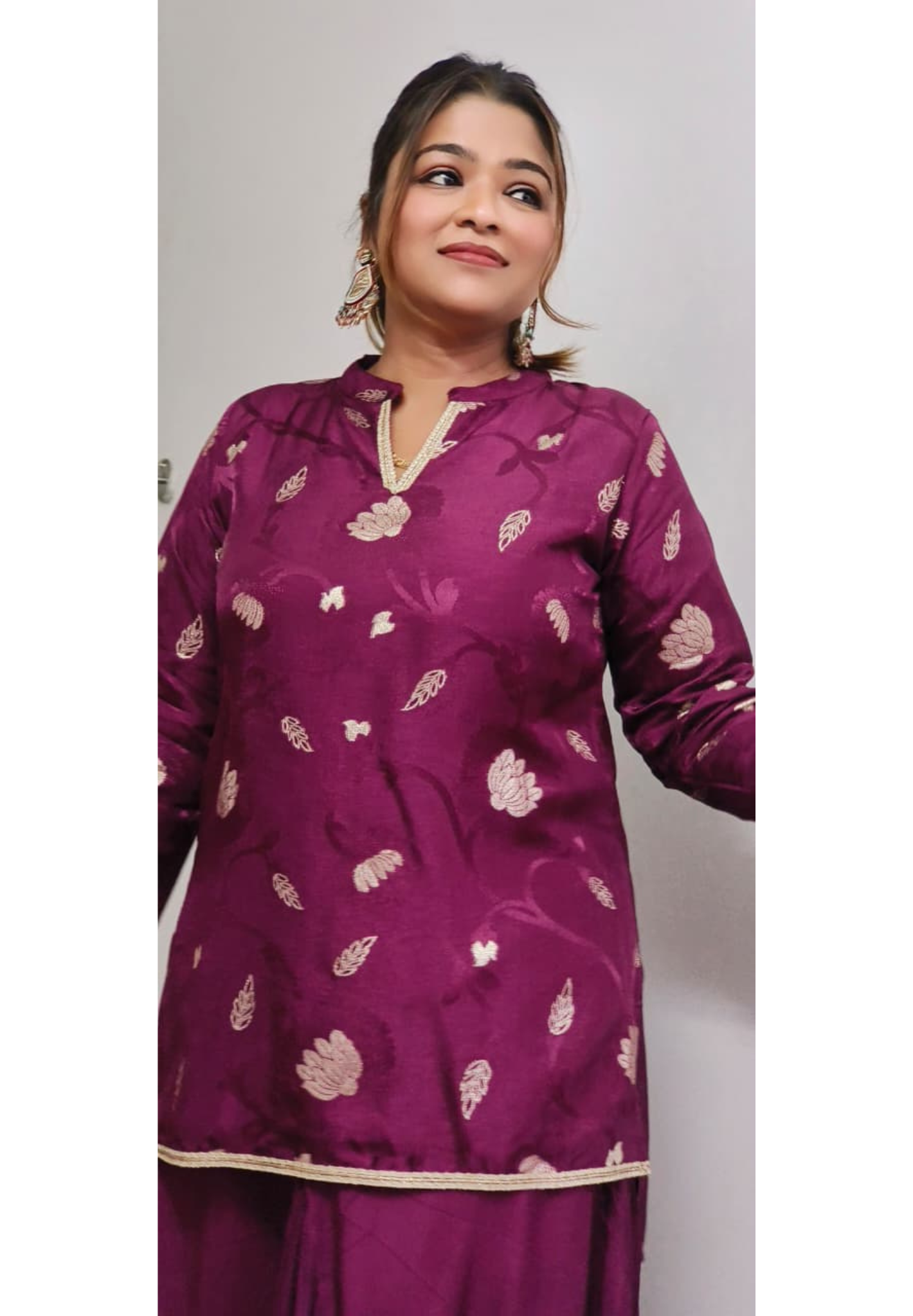 Tissue In Brocade Touch Mandarin Collared Kurta With Cowl Style Skirt With Minimal Border In Silk Fabric- 11816, 11815