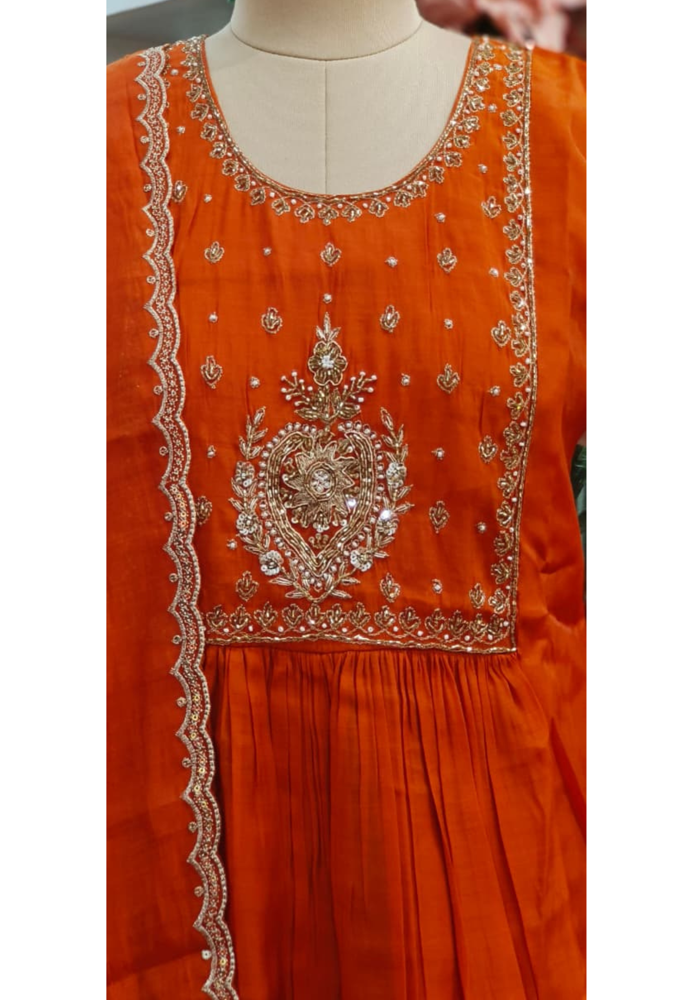 Elegant Gotta With Zardosi Work Anarkali Full Suit Set With Dupatta In Surat Mul Chanderi Fabric
