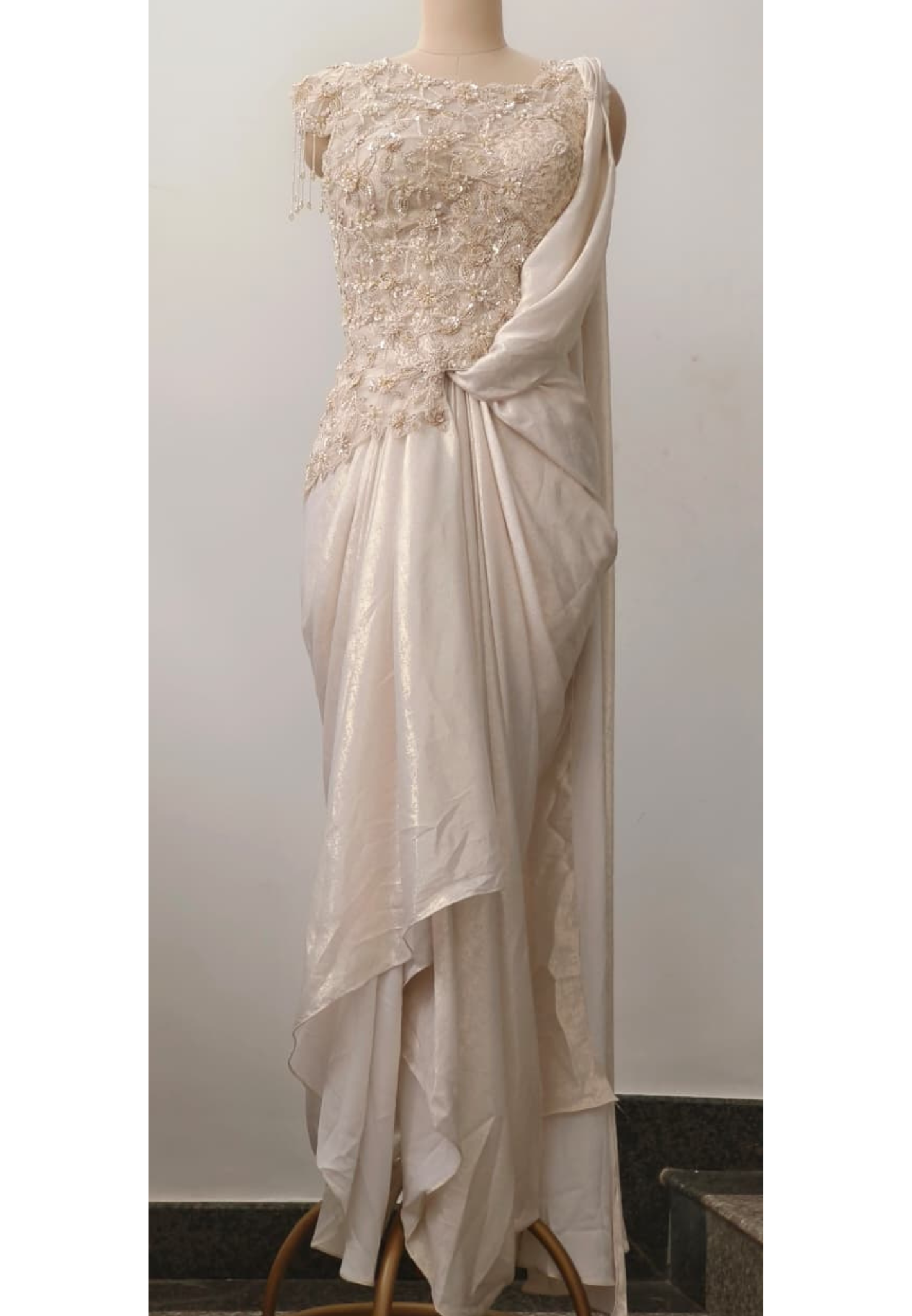 Overloaded Beads Embezzled Crystal Tassel Handwork Padded Side Cut Blouse Drape Skirt