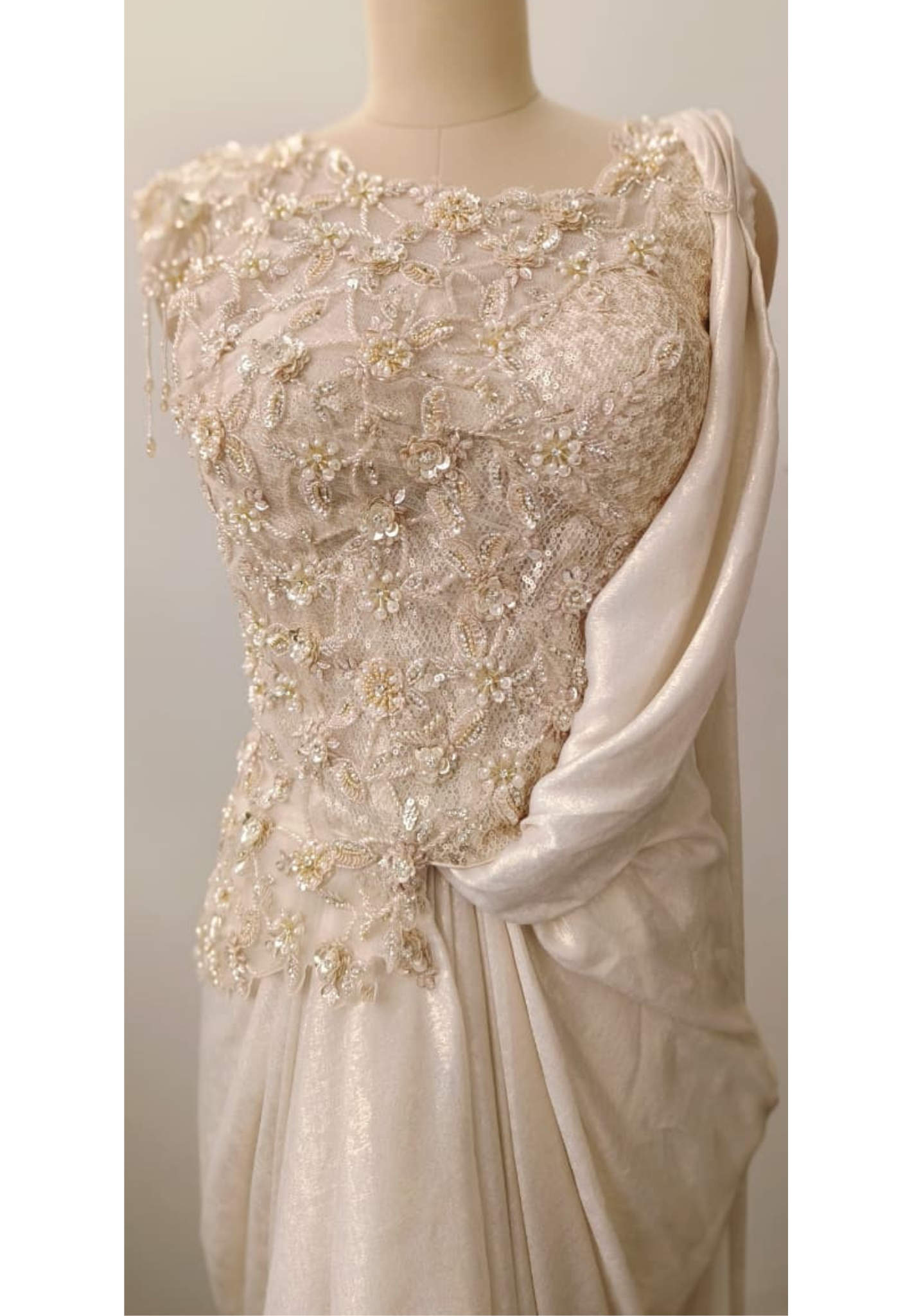 Overloaded Beads Embezzled Crystal Tassel Handwork Padded Side Cut Blouse Drape Skirt
