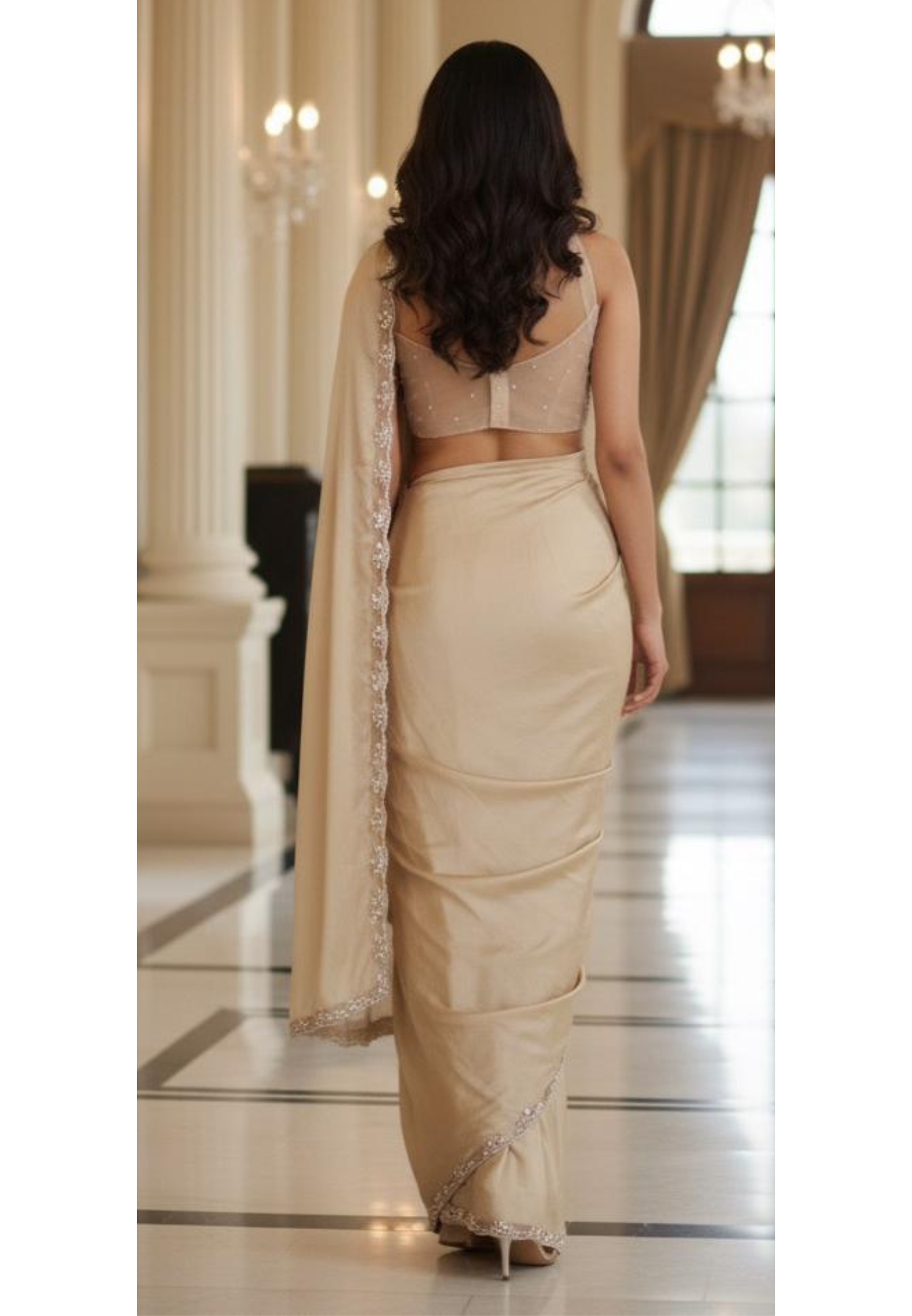 Heavily Handwork Beads Elegance With Cut Work Blouse & Beautifully Bordered Drape Saree