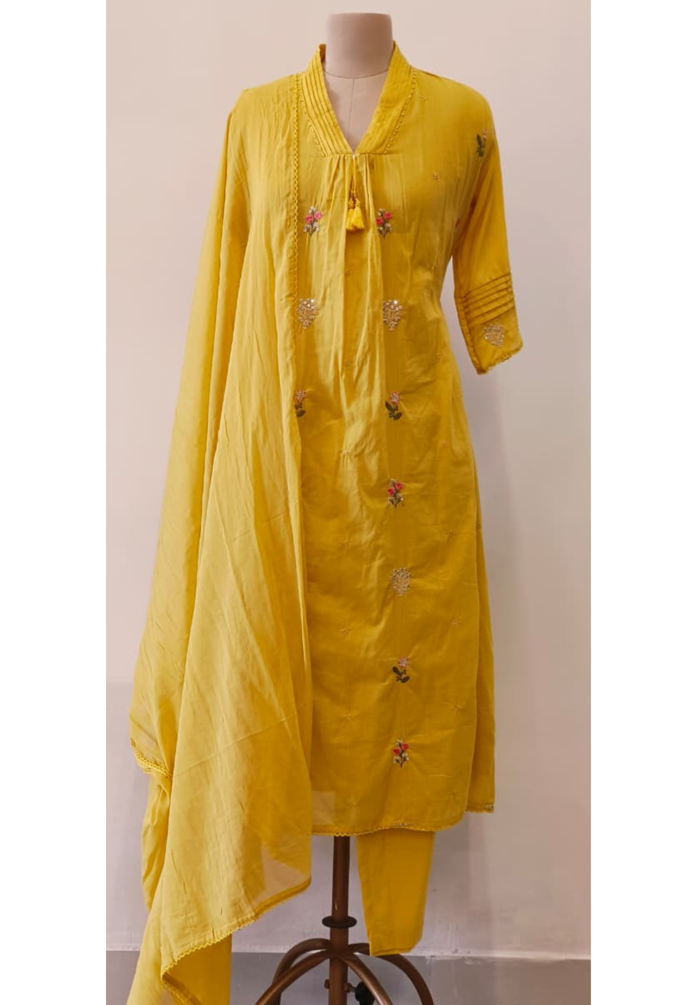 Sunshine Elegance Beautiful Mul Cotton Embroidered Aline Full Suit Set With Dupatta- 12091
