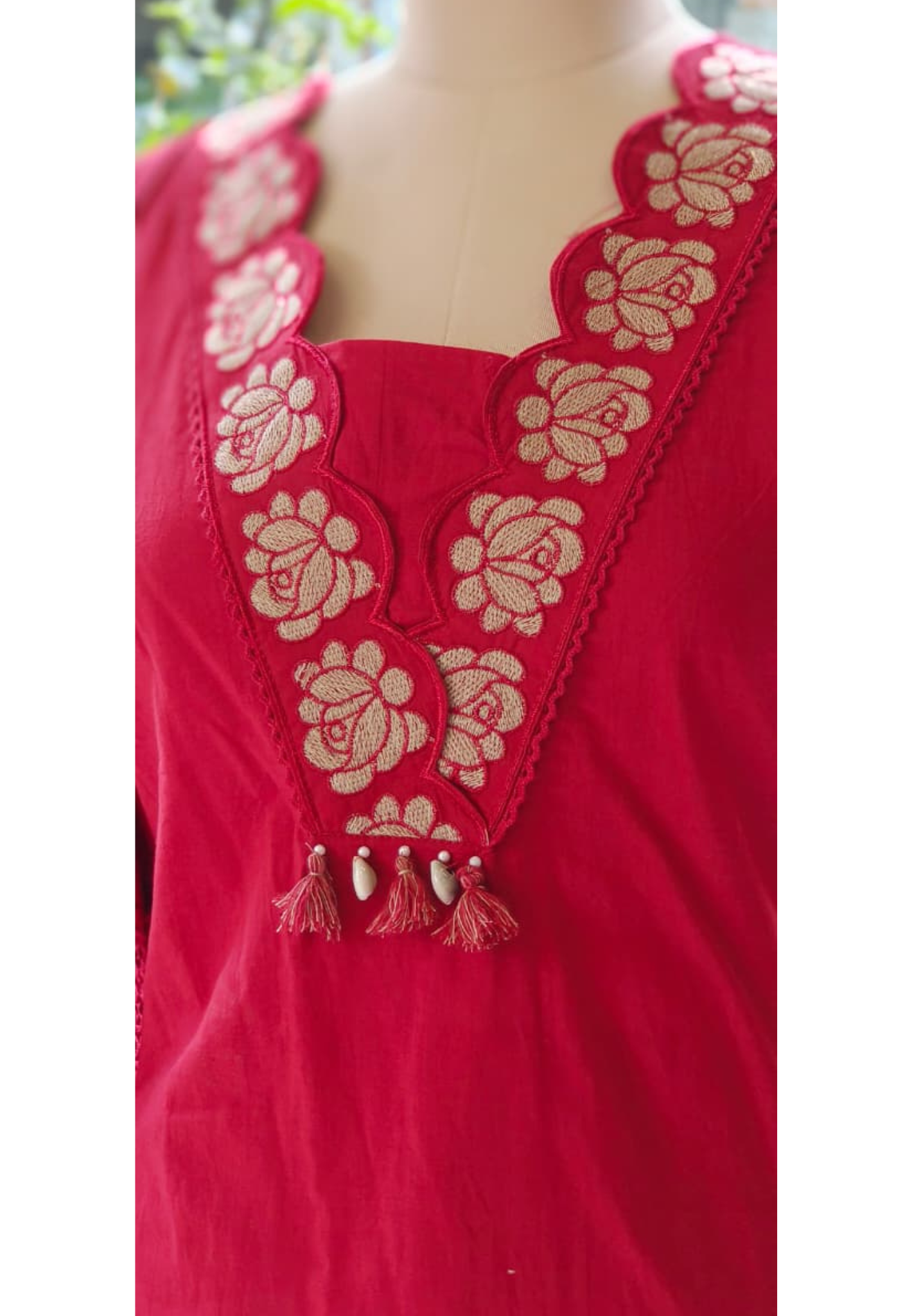 Rose Thread Embroidered V-Neck Cotton Full Suit Set With Dupatta- 12100,12098,12101,12099