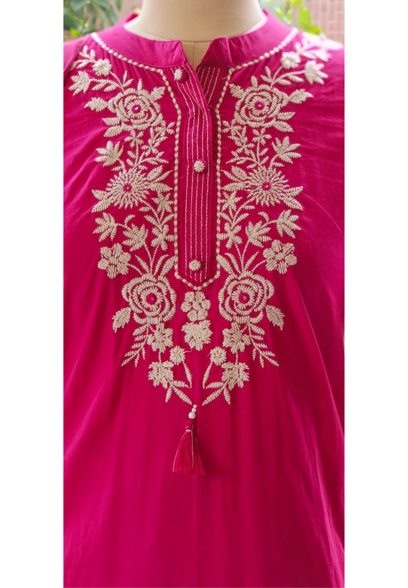 Mandarian Collar Cotton Thread Embroidered Full Suit Set With Dupatta- 12089,12090