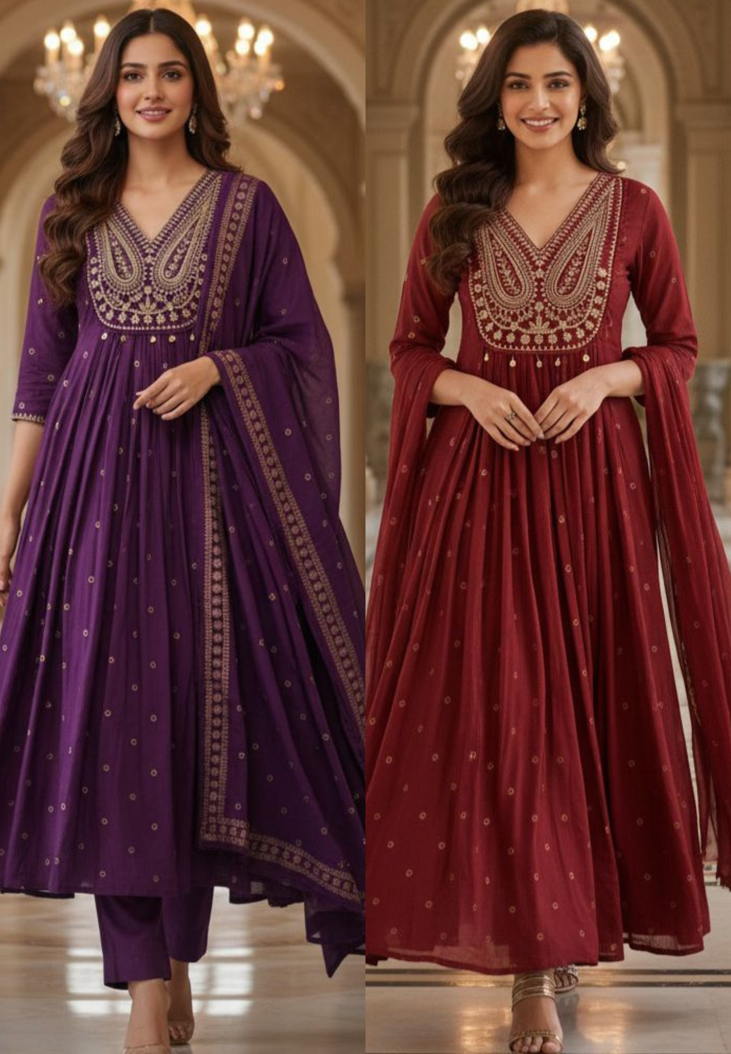 Summer Mul Cotton Embroidered Yoke Aline Full Suit Set With Dupatta- 12093,92,94,95